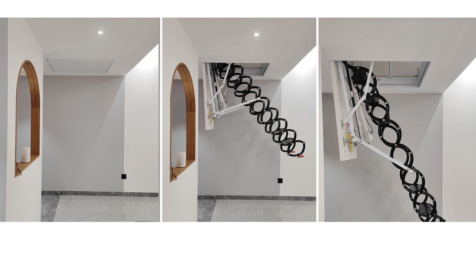 A practical and space-saving solution for homes with limited floor space, this fold-down staircase unfolds effortlessly to re