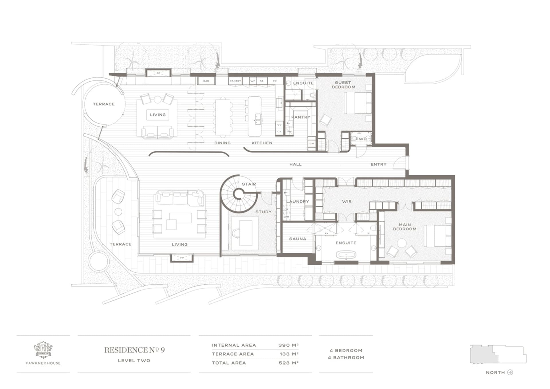 Two-level residential floor plan with modern design elements, including open floor plan, spacious living areas, and multiple