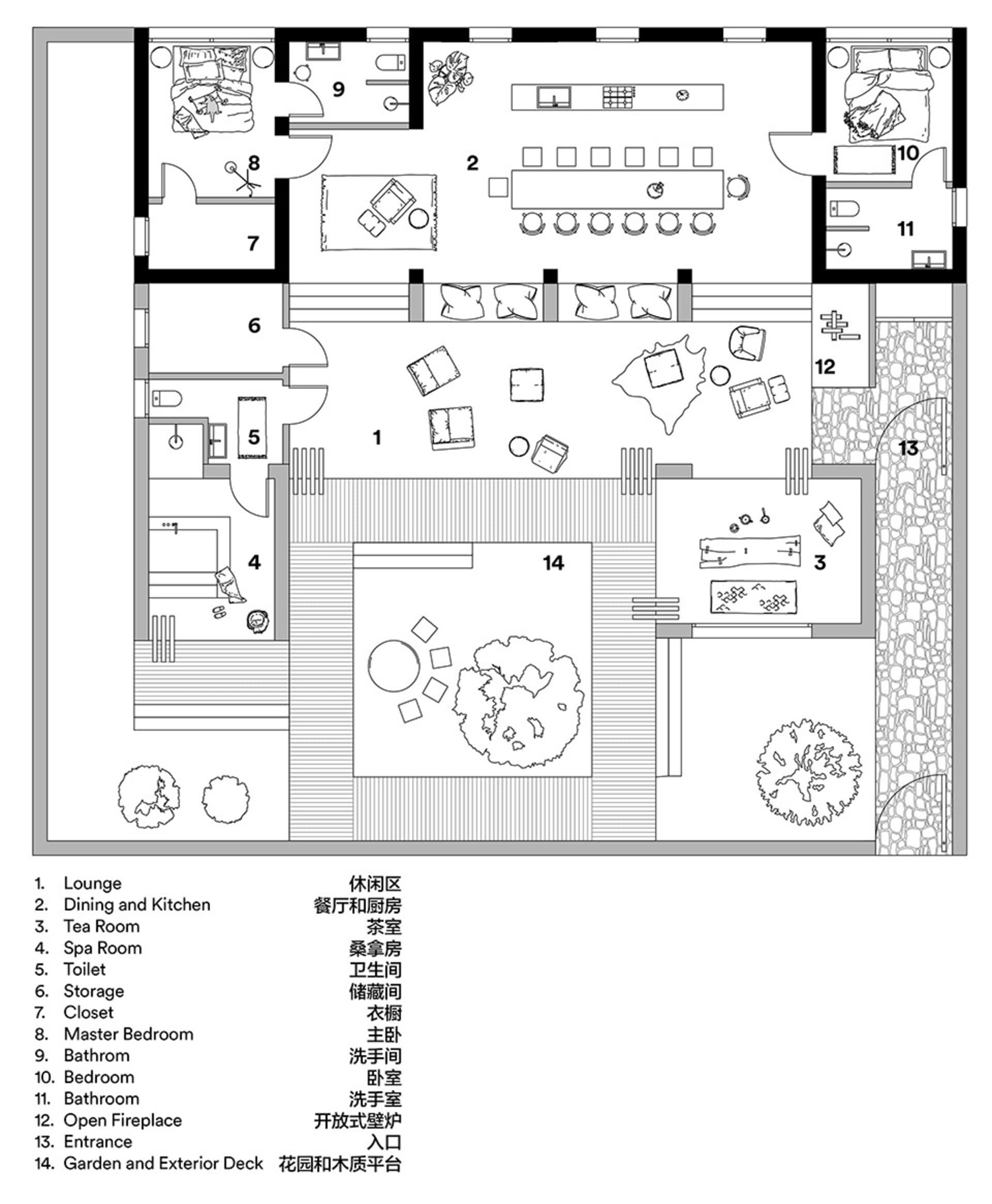 一張詳細的現代住宅室內2D平面圖，展示各個房間及其配置。