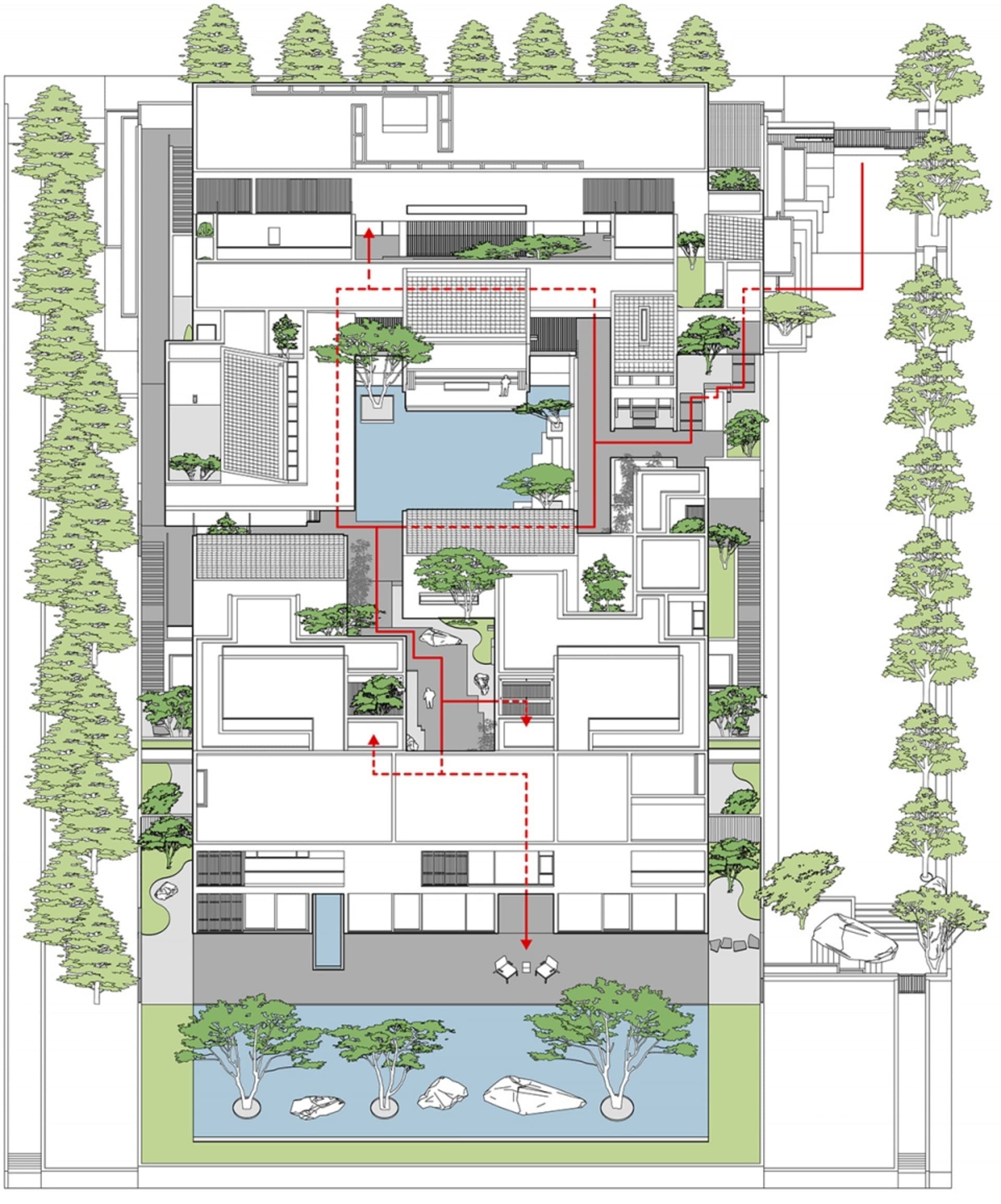現代住宅平面圖,帶有當代設計元素。
