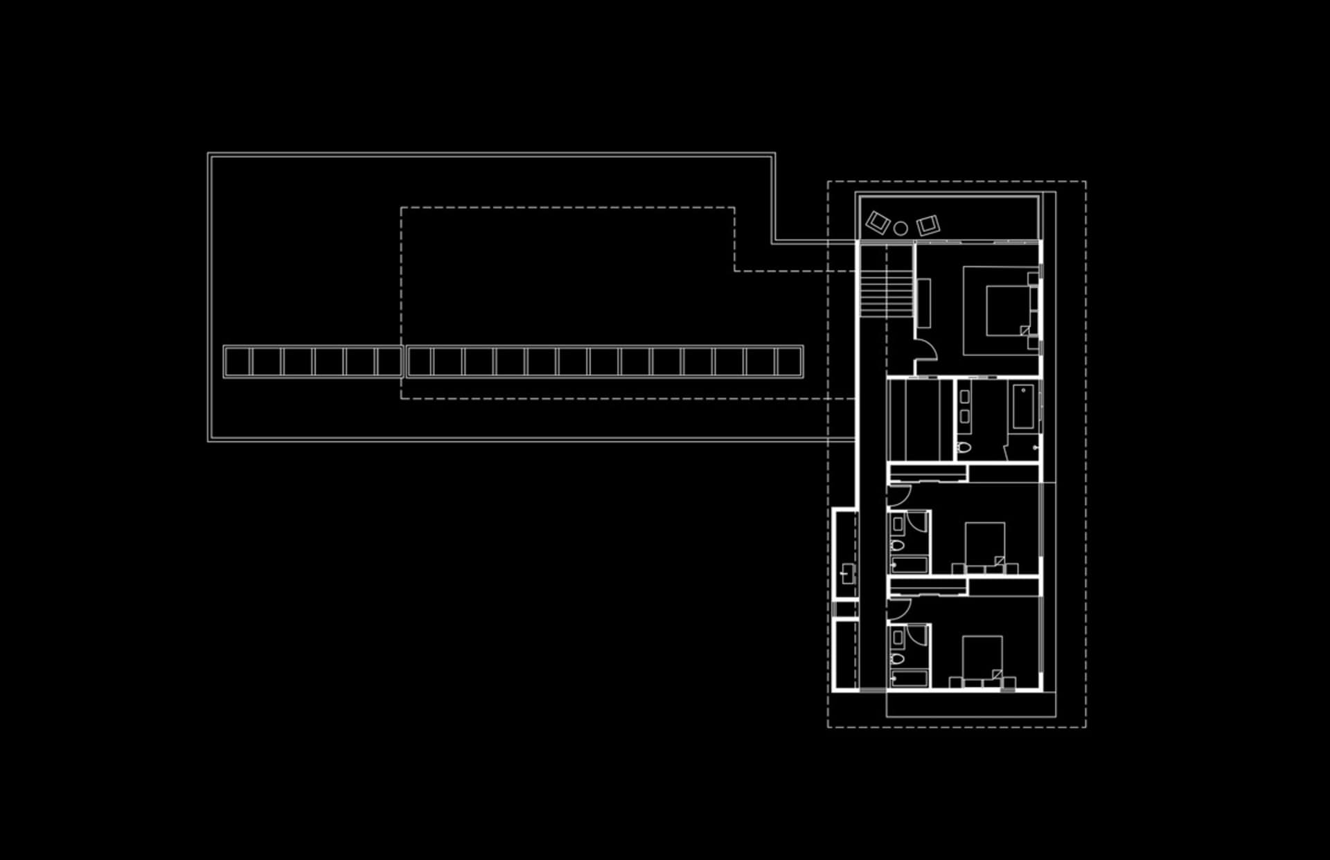 簡化的黑白建築平面圖。