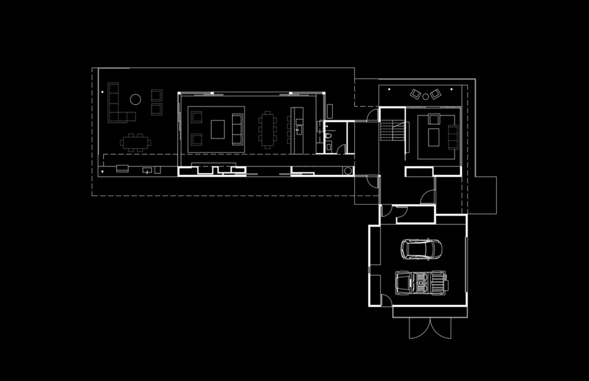 A black and white architectural floor plan of a house.