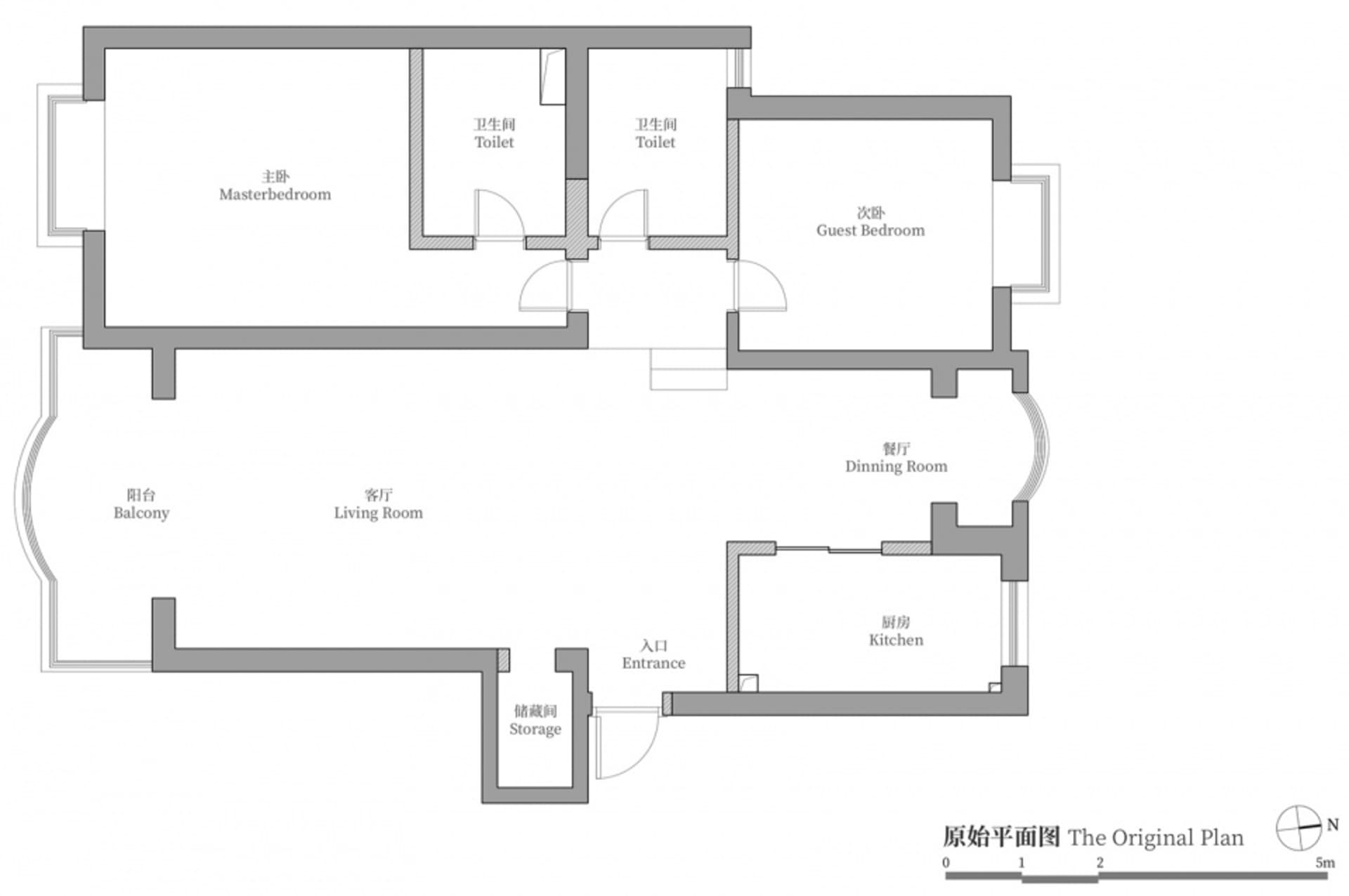 現代公寓平面圖,展示臥室、廚房、客廳與陽台。