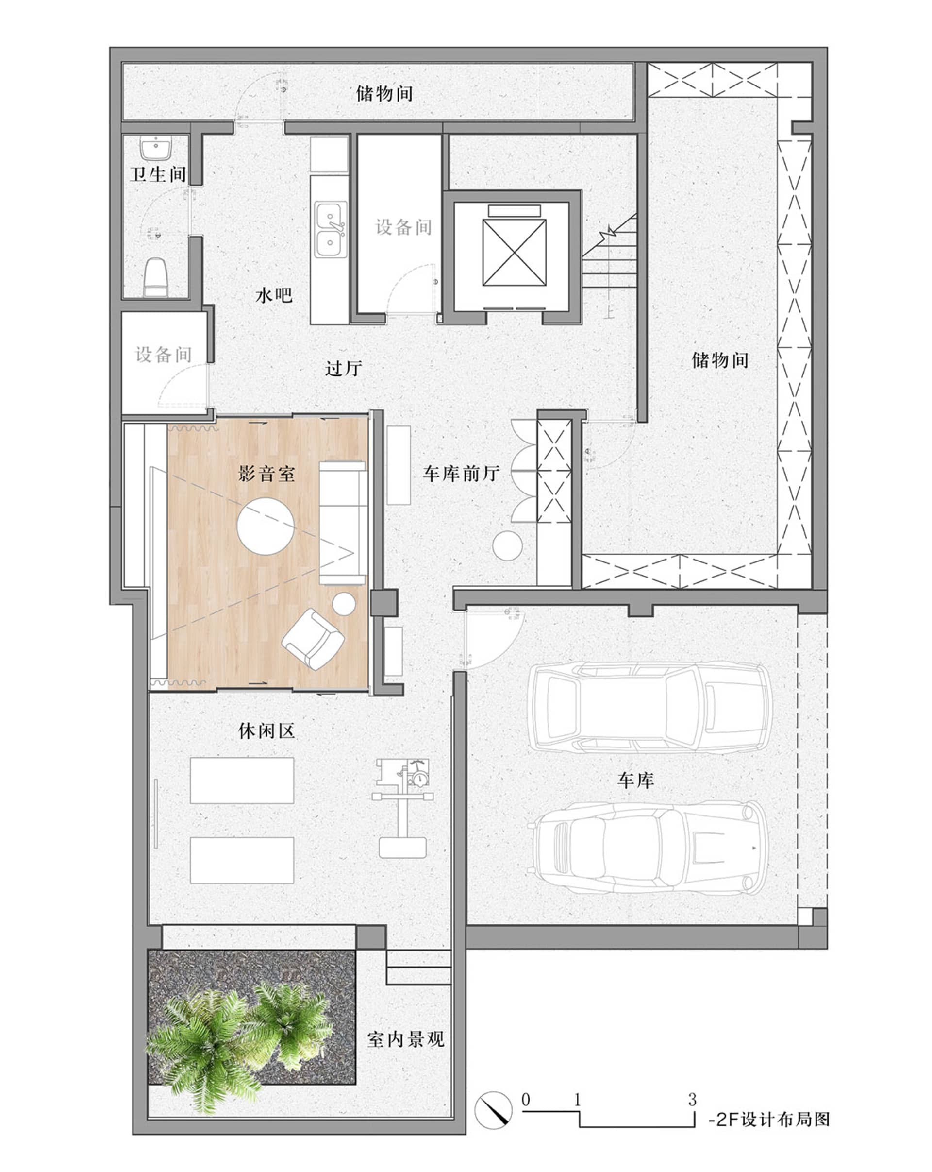 一張黑白住宅建築平面圖,顯示各個房間與空間配置。