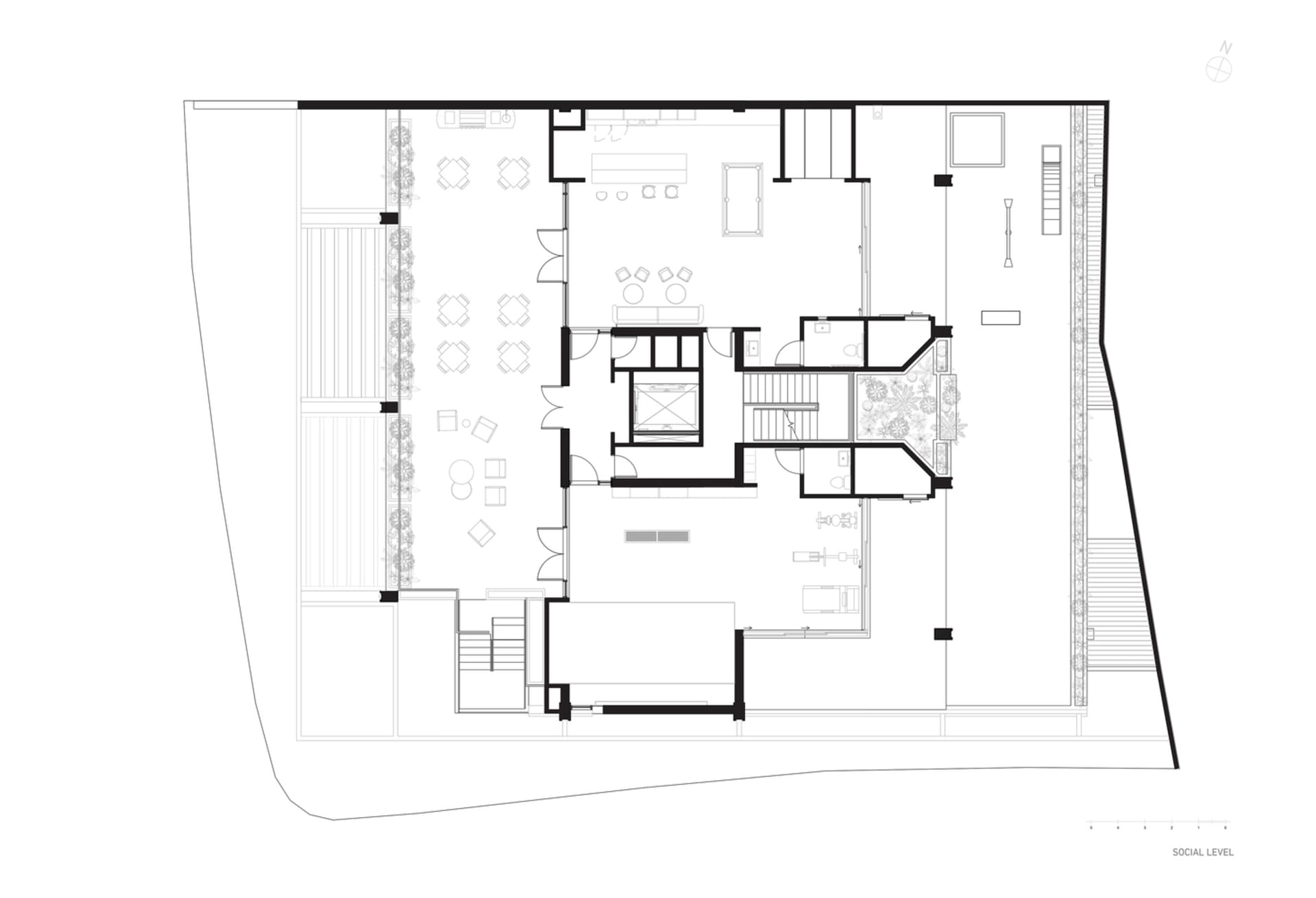 現代建築的社交層平面圖