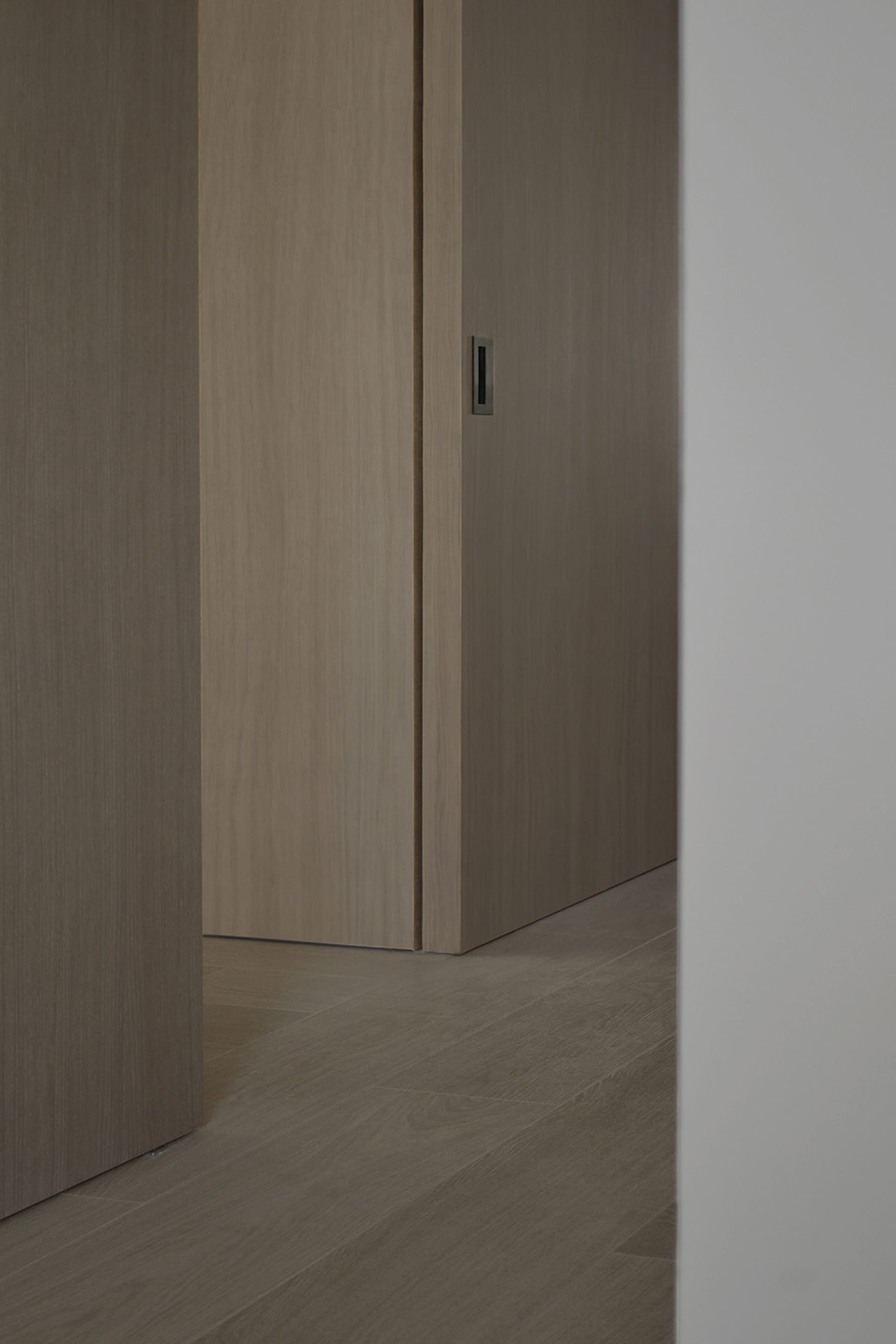 Modern minimalist doors constructed of wood and metals.