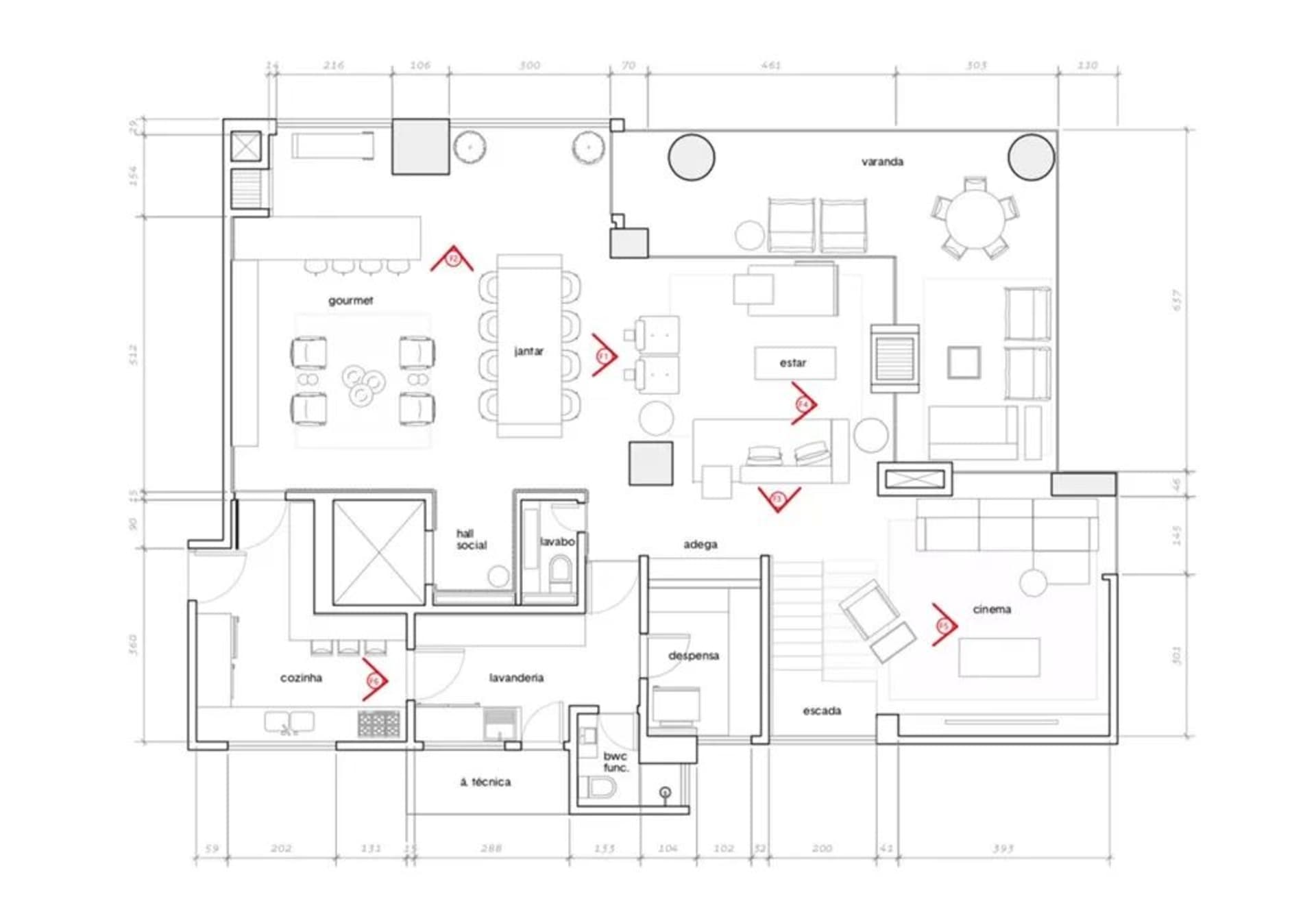 A detailed architectural floor plan of a modern living room with furniture layout, dimensions, and designated areas.