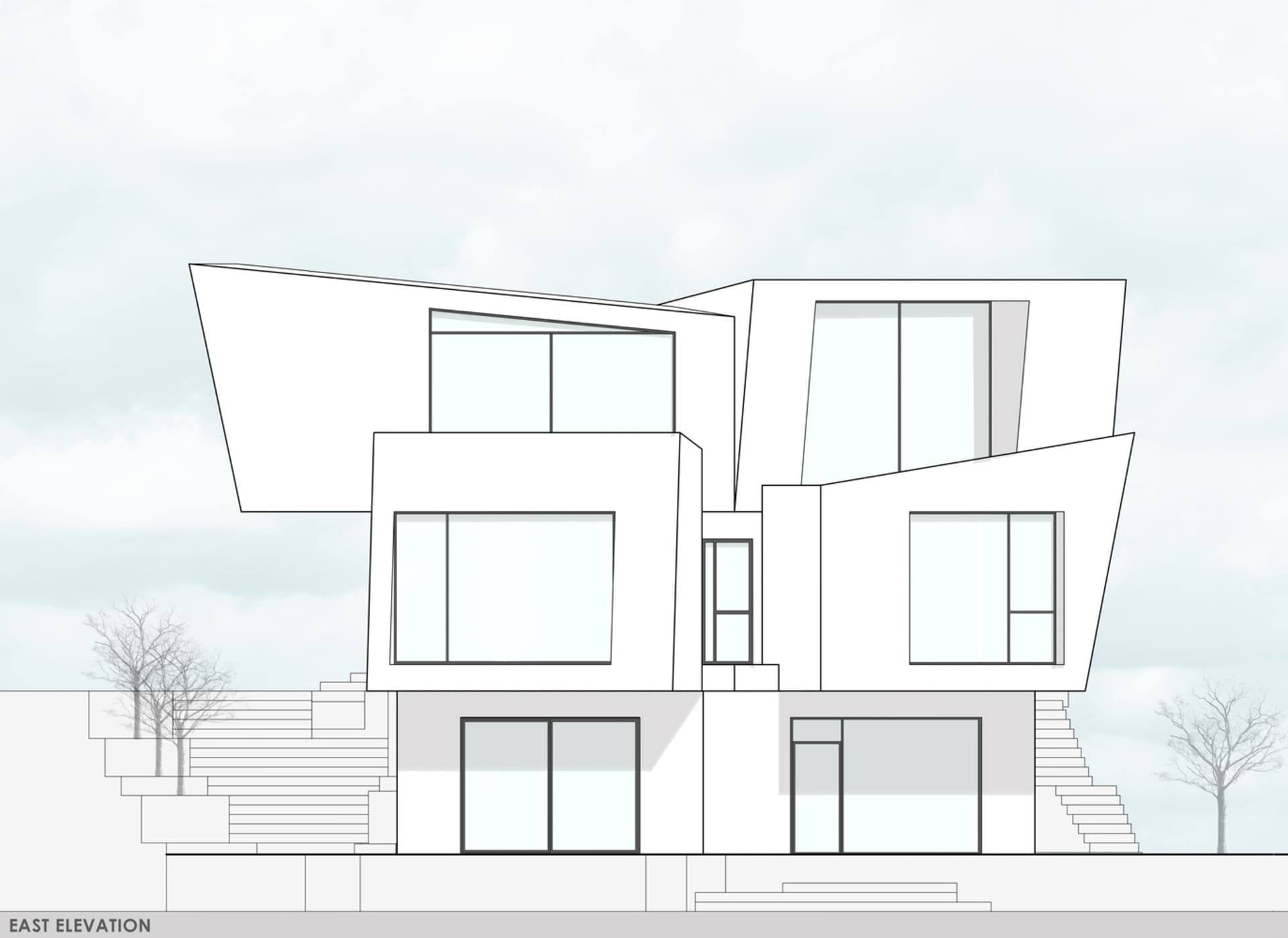 An illustration of a modern house featuring glass exterior walls.