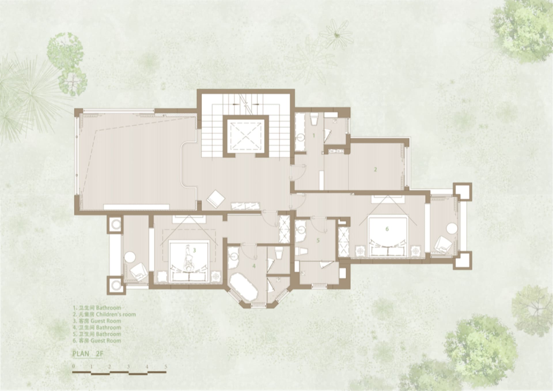 A modern floor plan with a white aesthetic, featuring a living room, kitchen, and bedrooms.