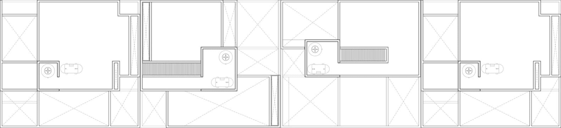 A detailed technical architectural floor plan of a modern residential home with open spaces and modern furnishings.