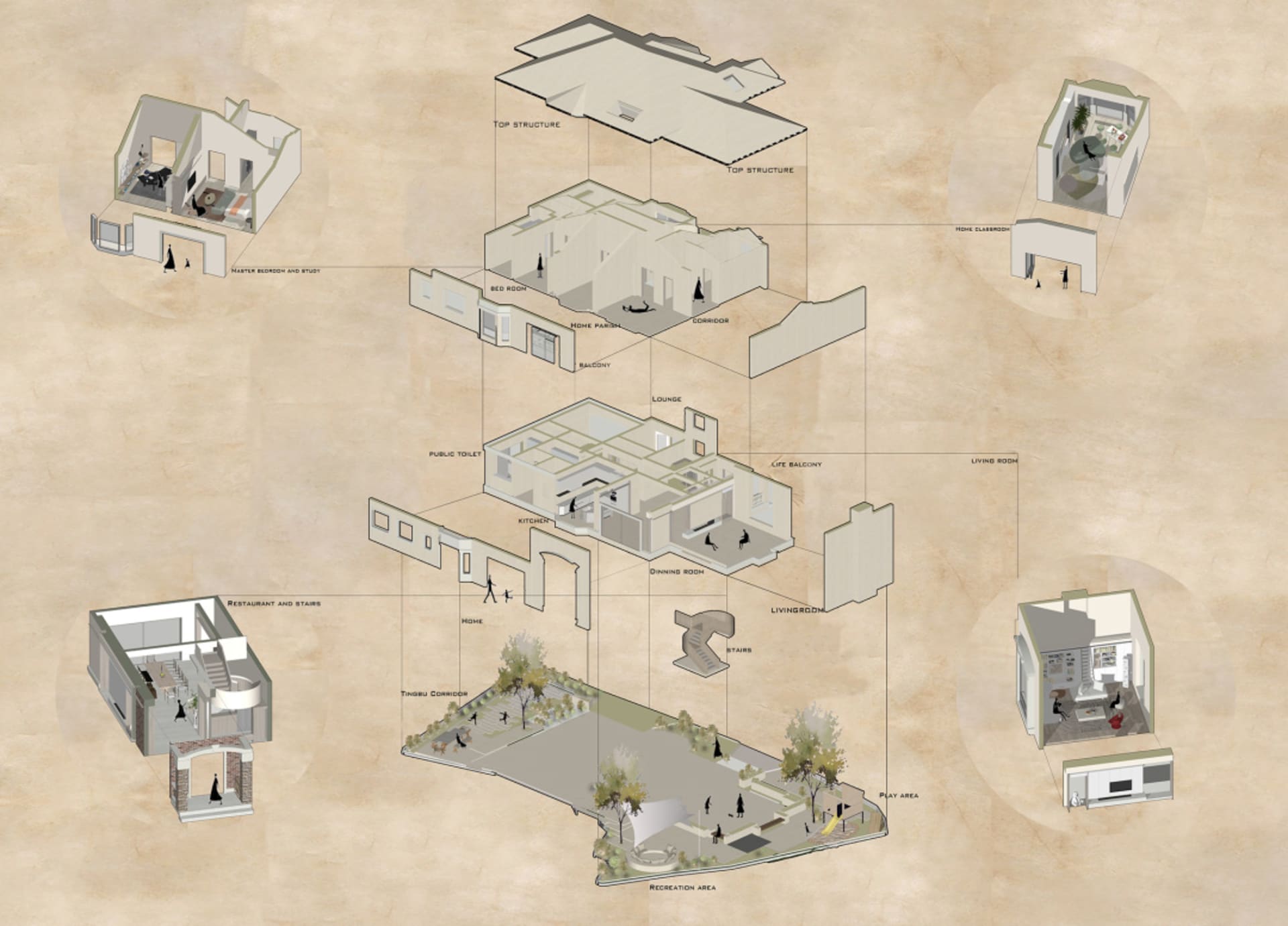 A detailed 2D architectural drawing of a modern residential floor plan.