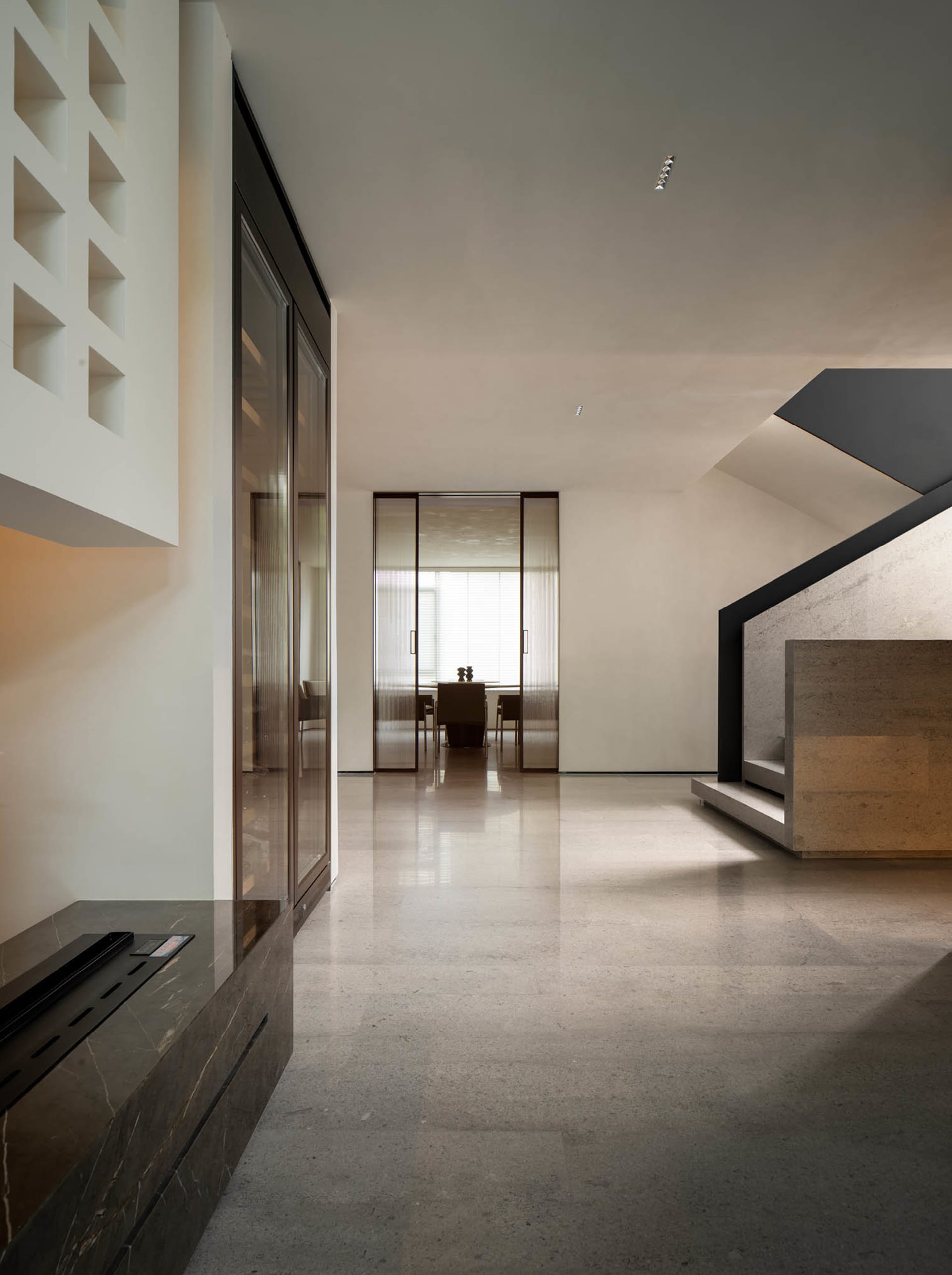 Modern interior design featuring marble materials.