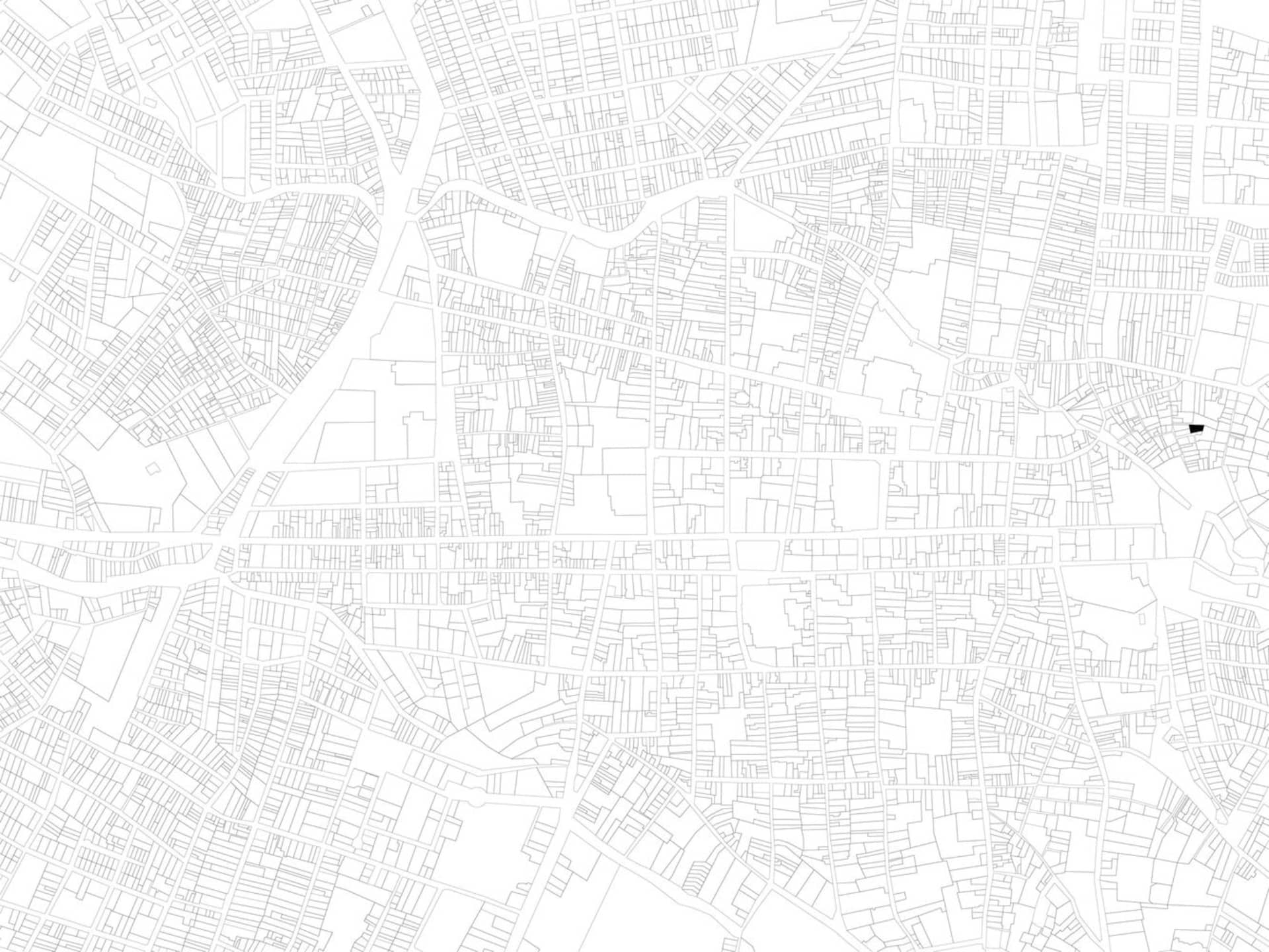 白紙上詳細的都市街道布局圖。