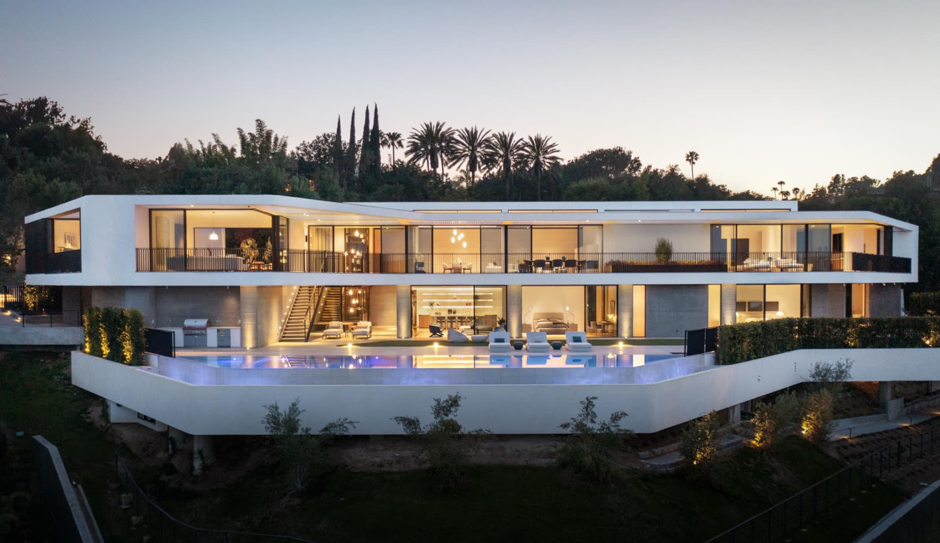 Modern residential exterior with concrete and glass materials