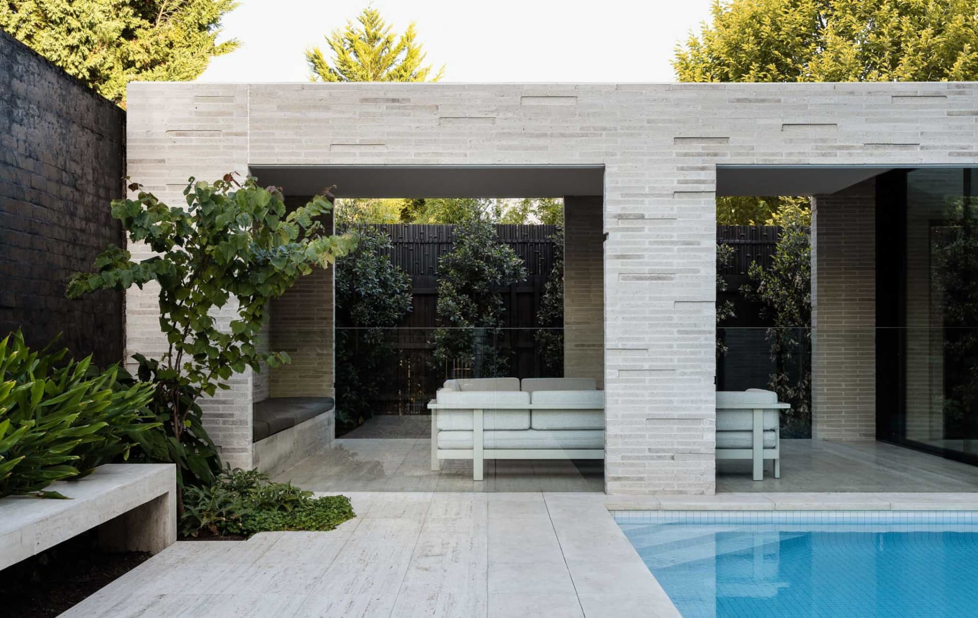 Minimalist living room with concrete elements