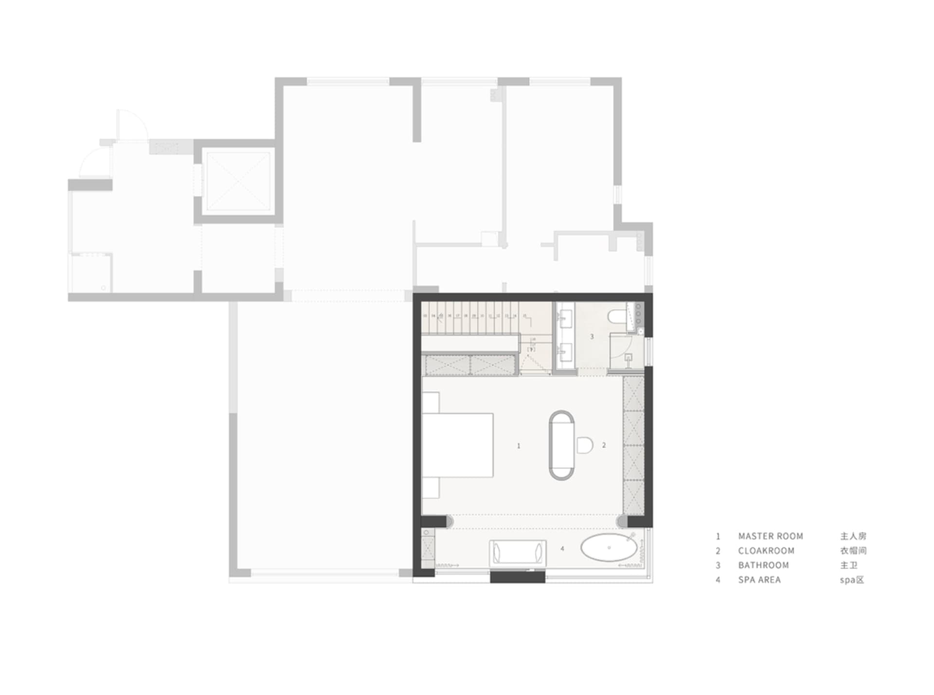 A minimalist bedroom designed with modern materials and features