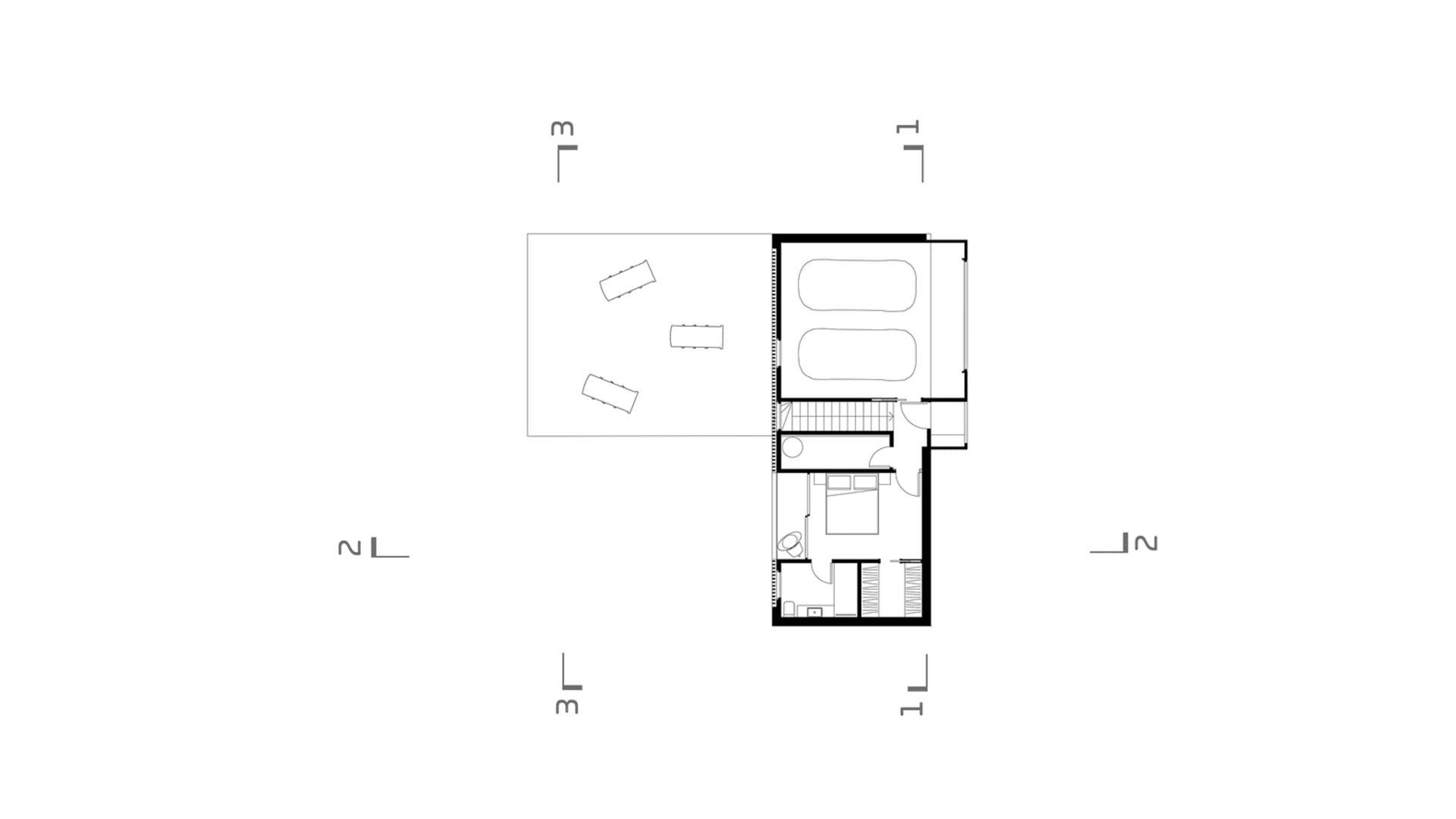 一張黑白現代建築平面圖。