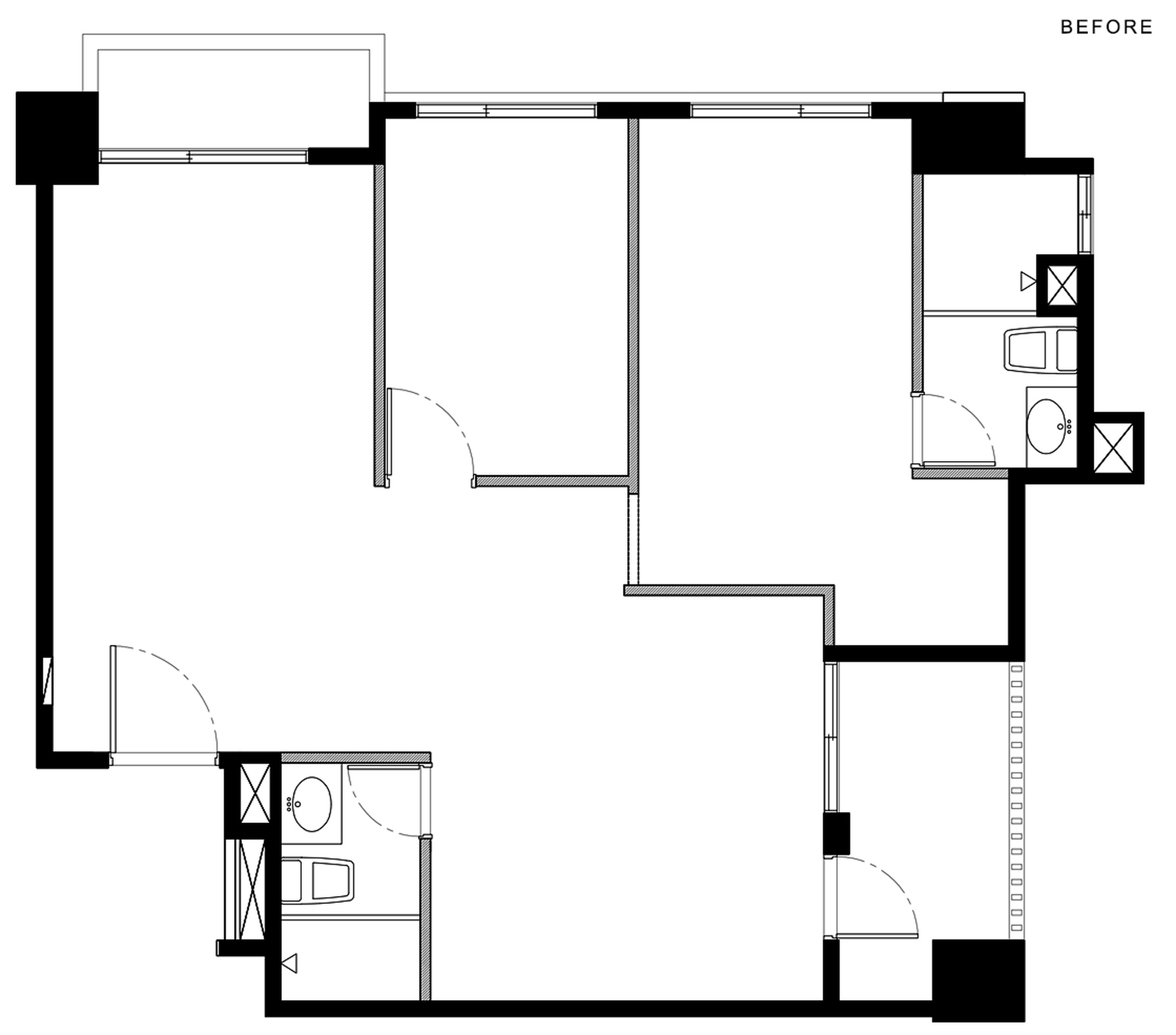 A modern architectural floor plan with lines and geometric shapes.