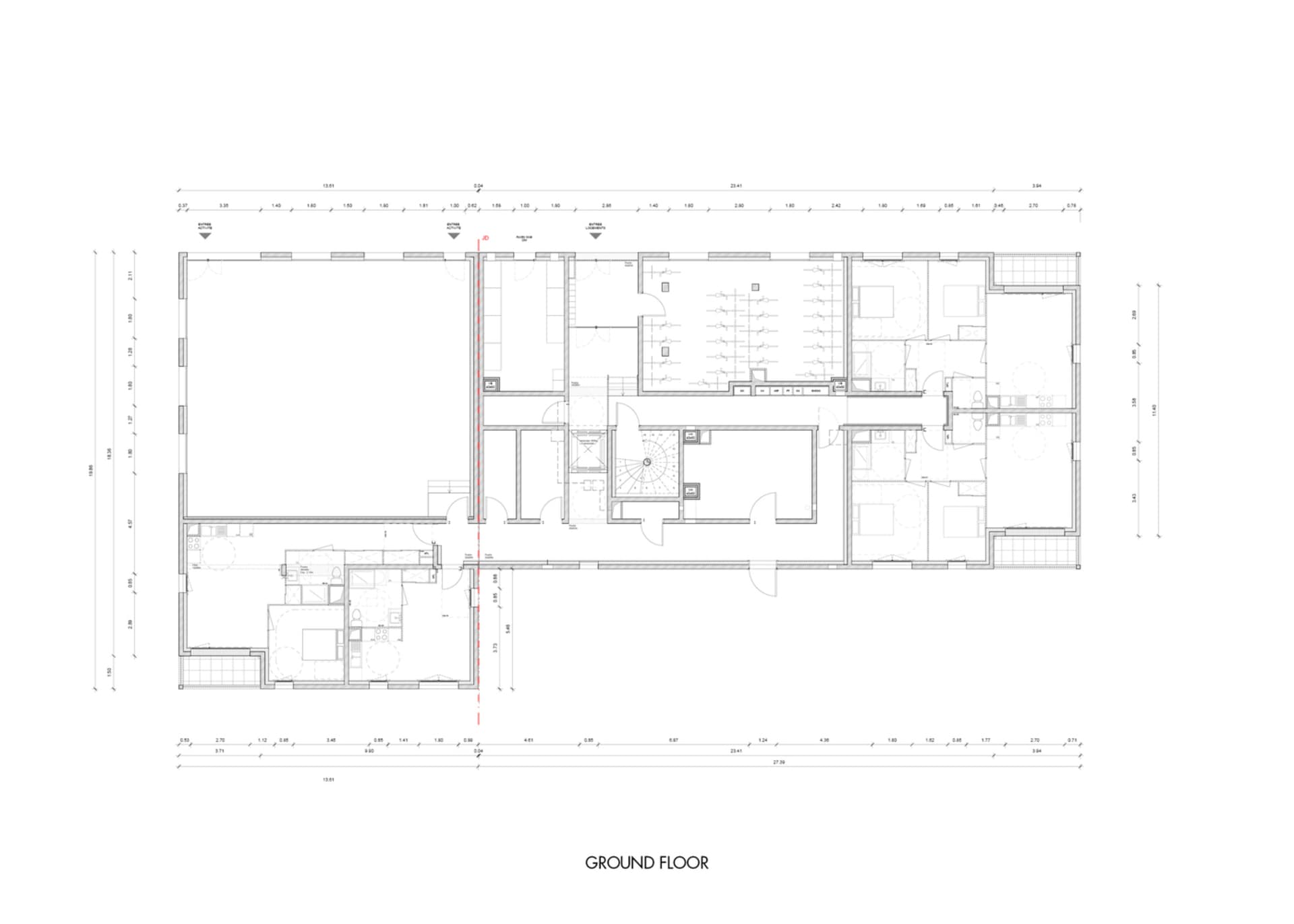 A technical architectural drawing of an industrial floor plan.