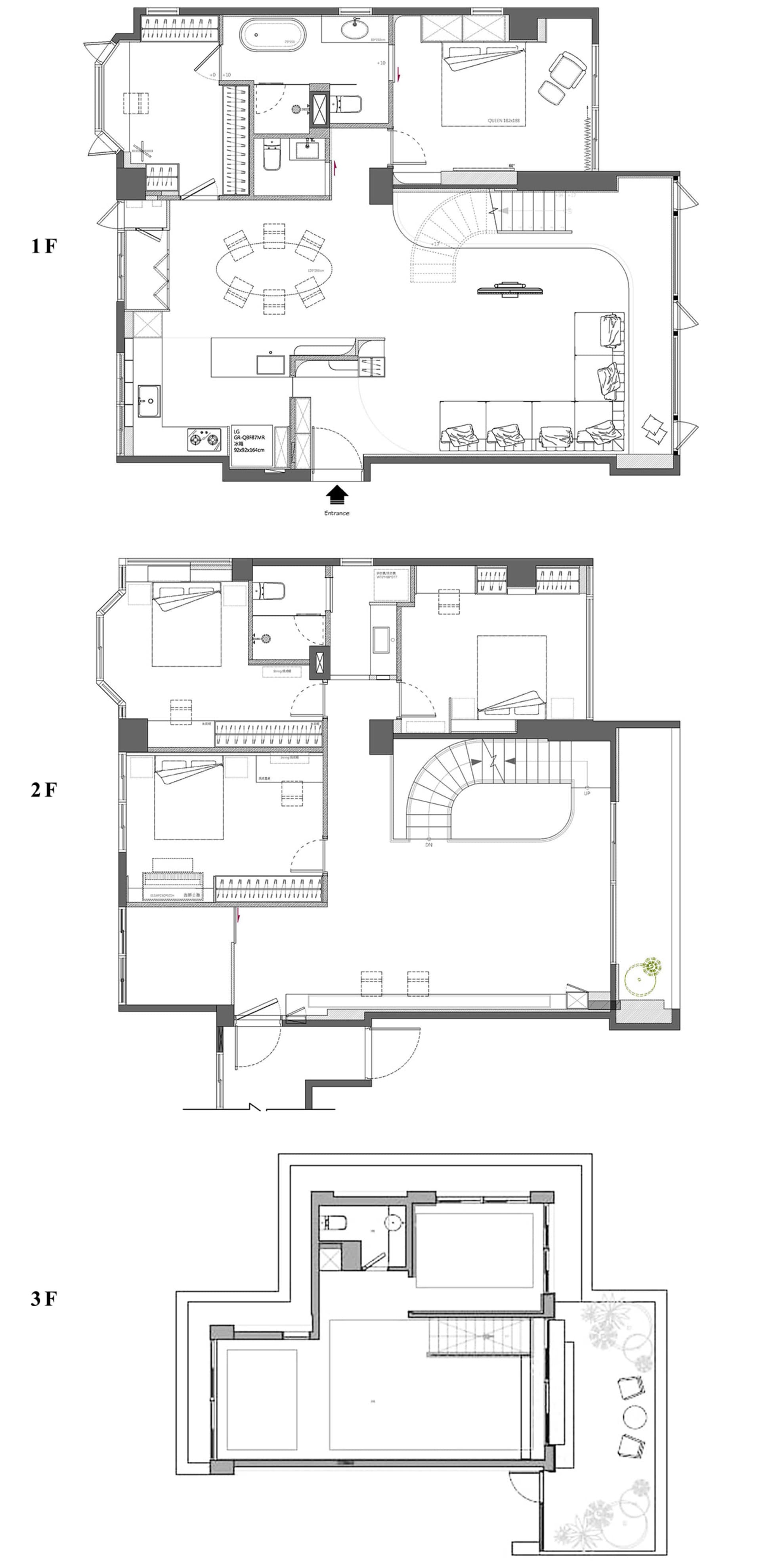 Floor plan of a modern residential building with multiple levels.