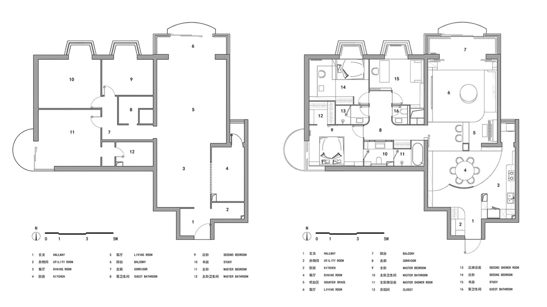 Modern apartment floor plan showing living room, bedrooms, kitchen, and bathroom.