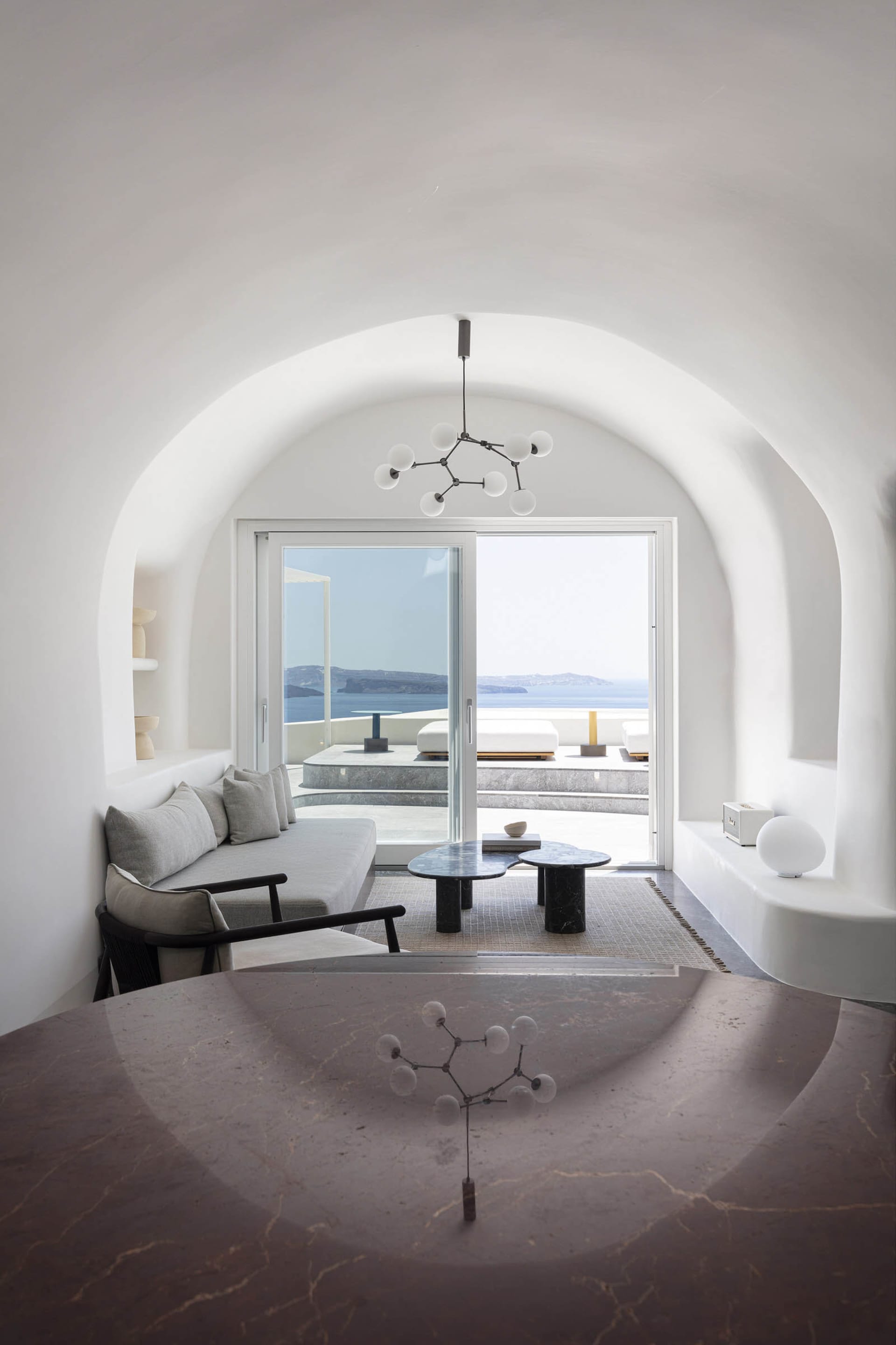 A modern white concrete interior with a minimalist design.