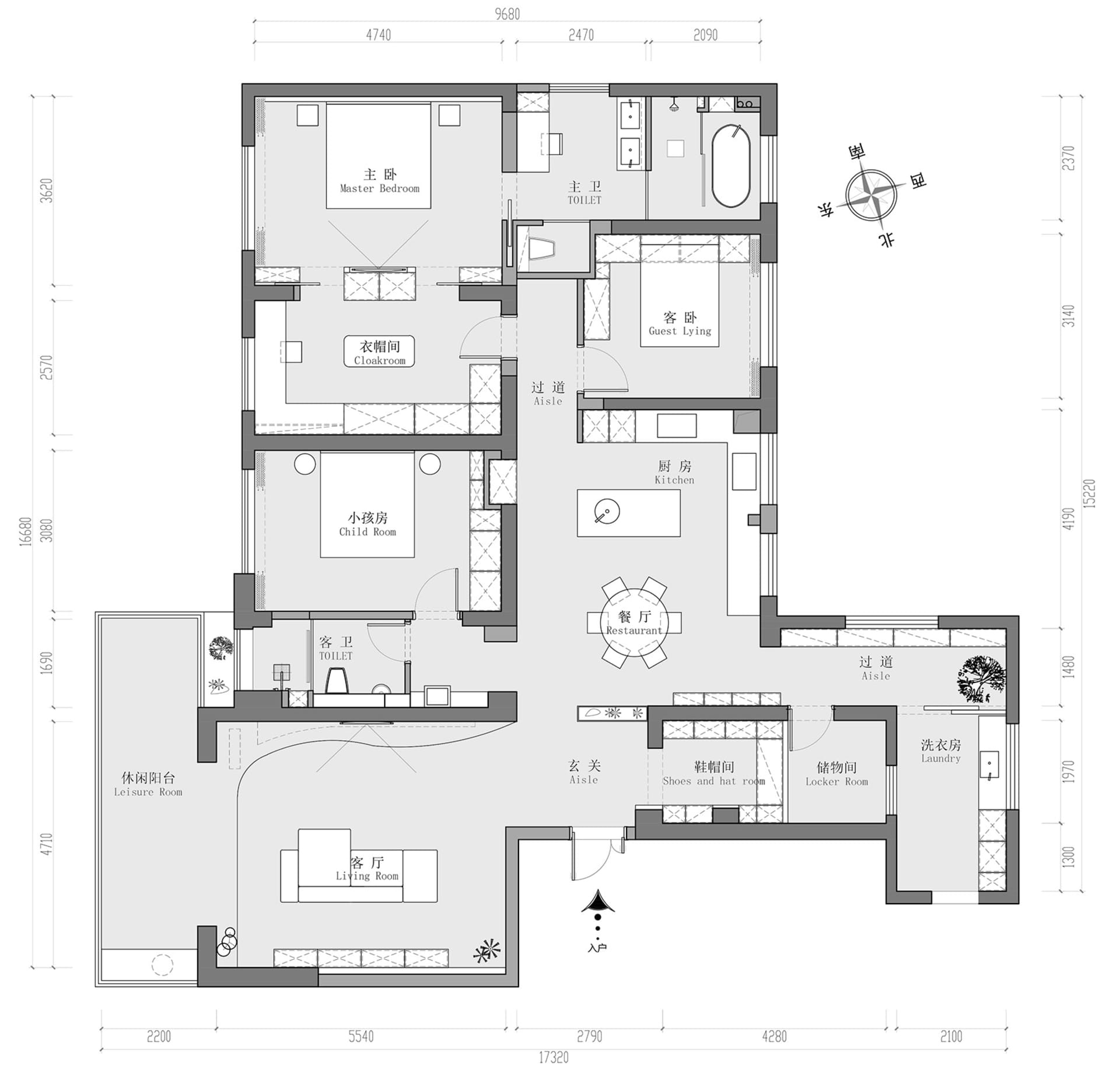 2D architectural drawing of a modern residential floor plan with dimensions and labels.