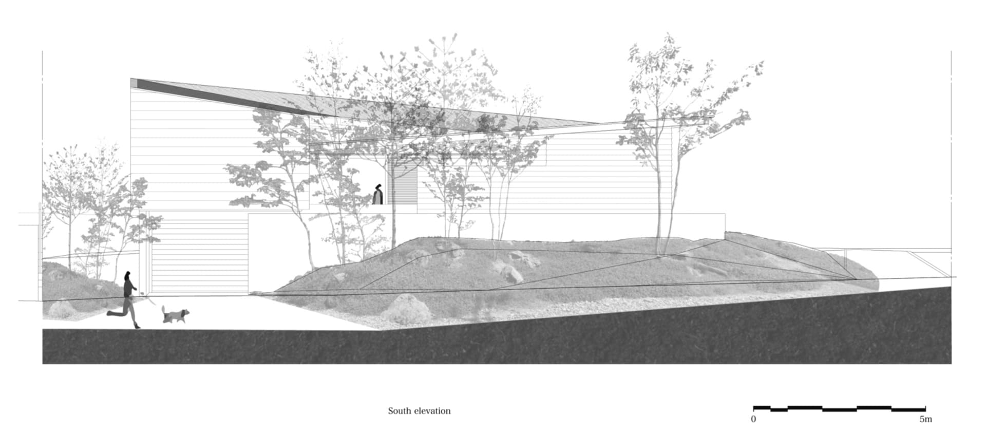 一張現代住宅的建築圖,展現金屬、玻璃與混凝土材質。