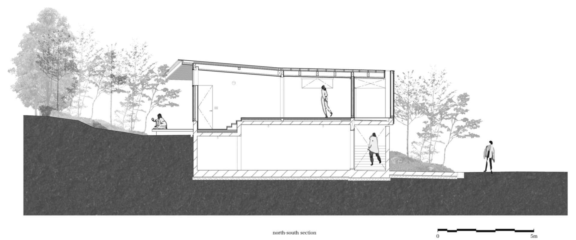 A sleek, modern interior with steel structural elements and expansive open spaces.