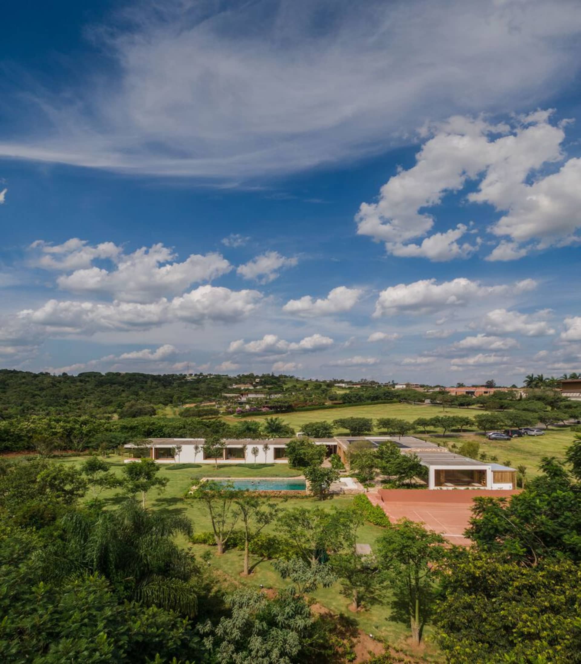 Modern residential architecture surrounded by green landscape