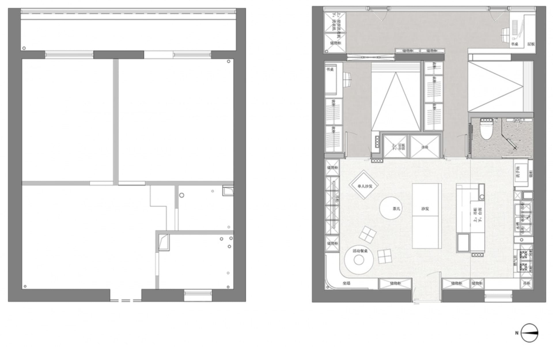 Floor plan of a modern apartment layout showing functional zones and furniture arrangement.