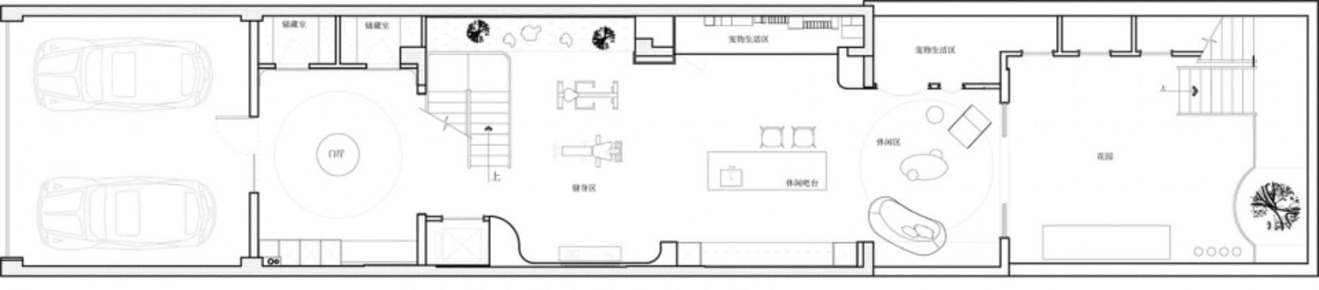 一張白色2D現代住宅建築平面圖。