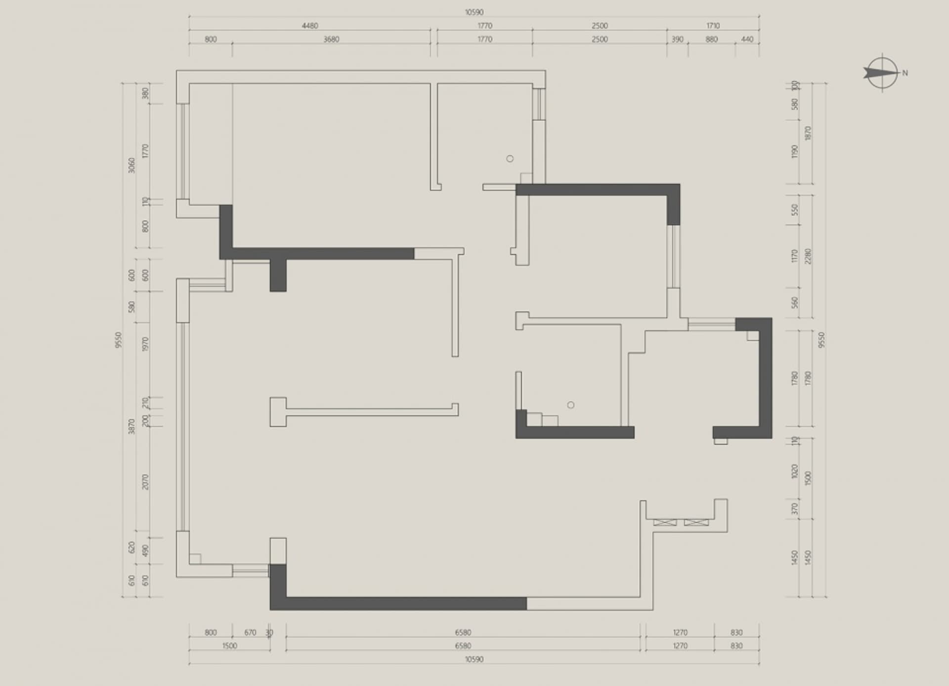 現代住宅室內的詳細建築平面圖