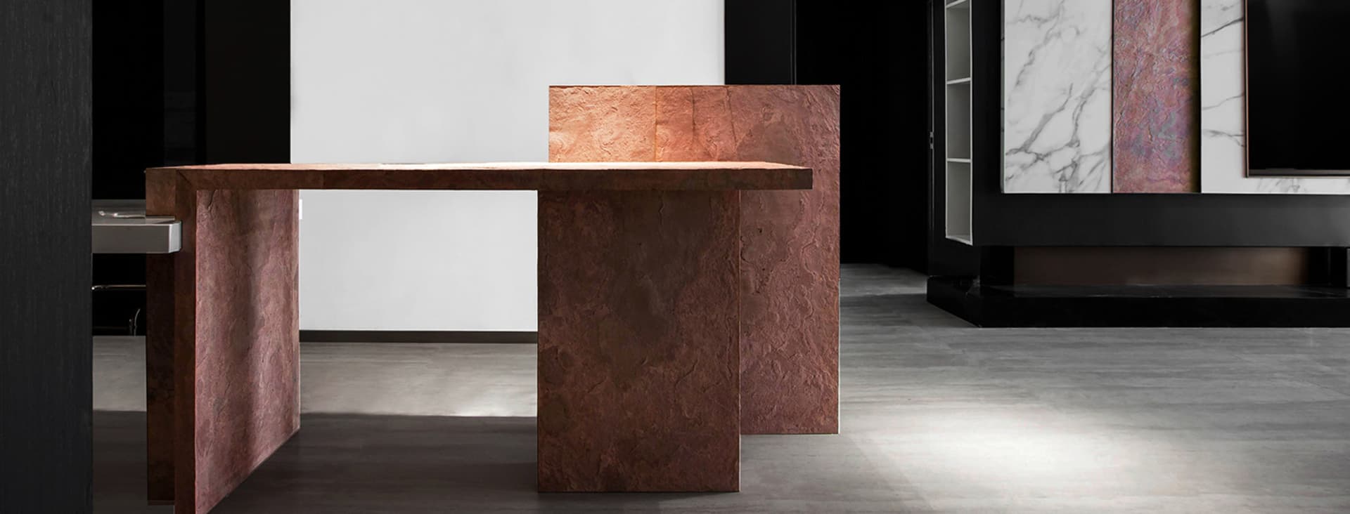 Minimalist-style desk made of metal in a sleek, industrial style.