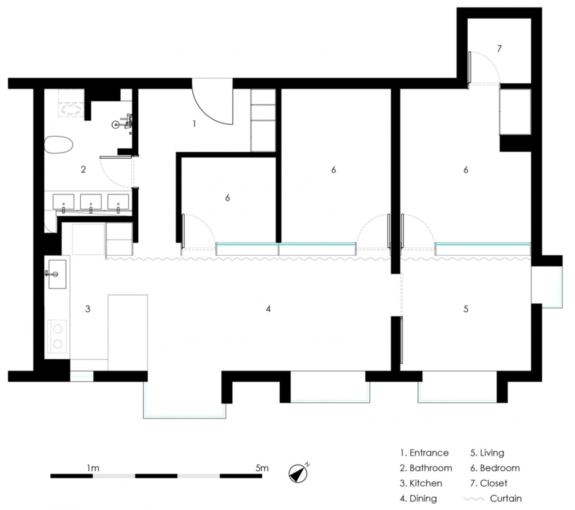 一張詳細的現代住宅室內建築平面圖,清楚標示每個房間與功能區域。