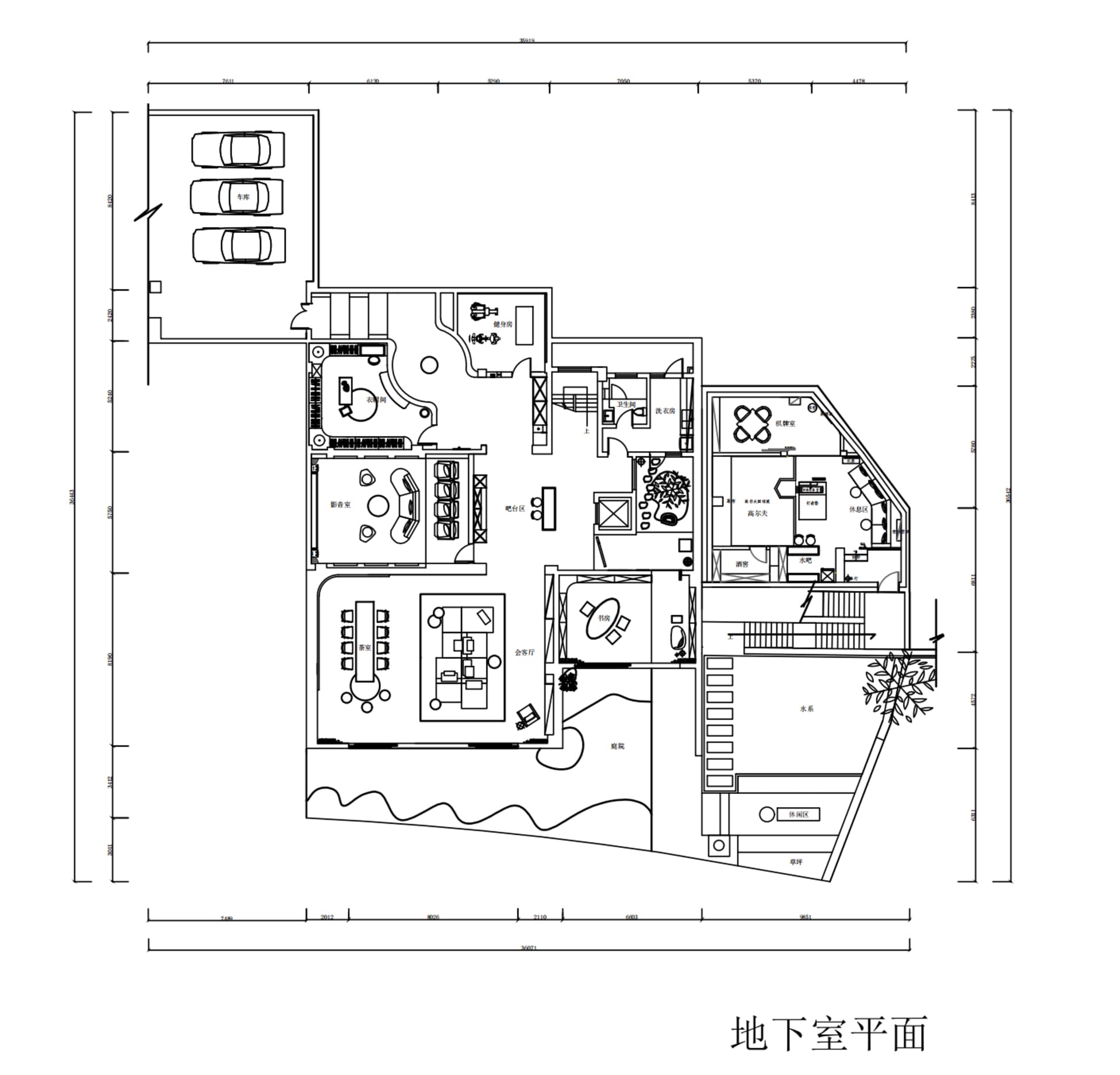 Detailed architectural blueprints for a house's ground floor, including rooms, dimensions, and layout.