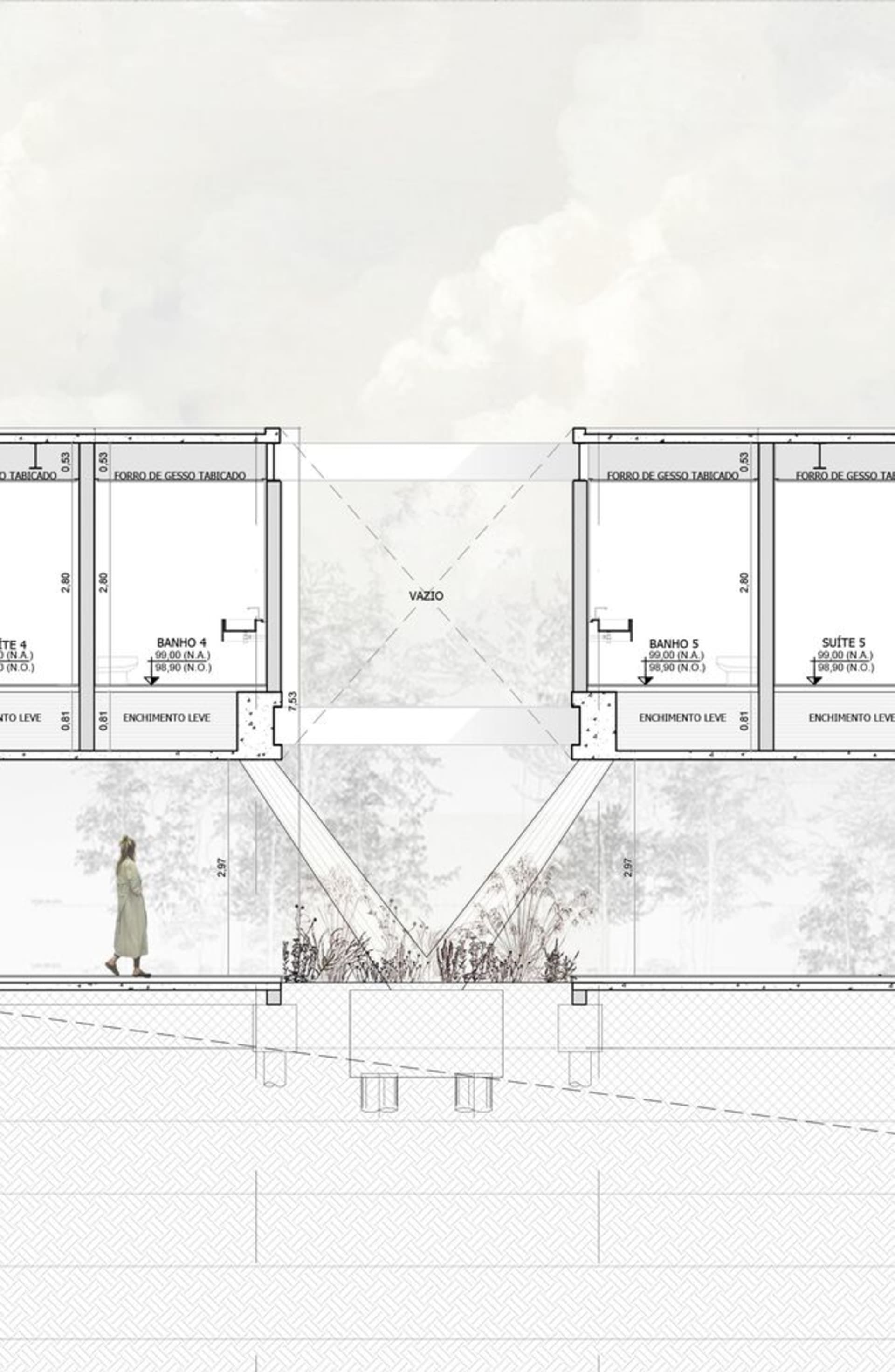 Floor plan of a modern interior design featuring glass elements
