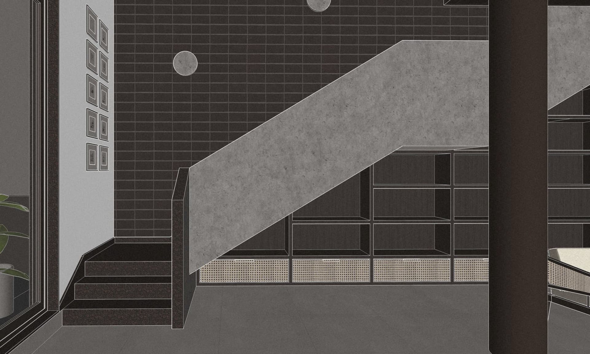 Image of a modern interior space featuring exposed concrete materials.