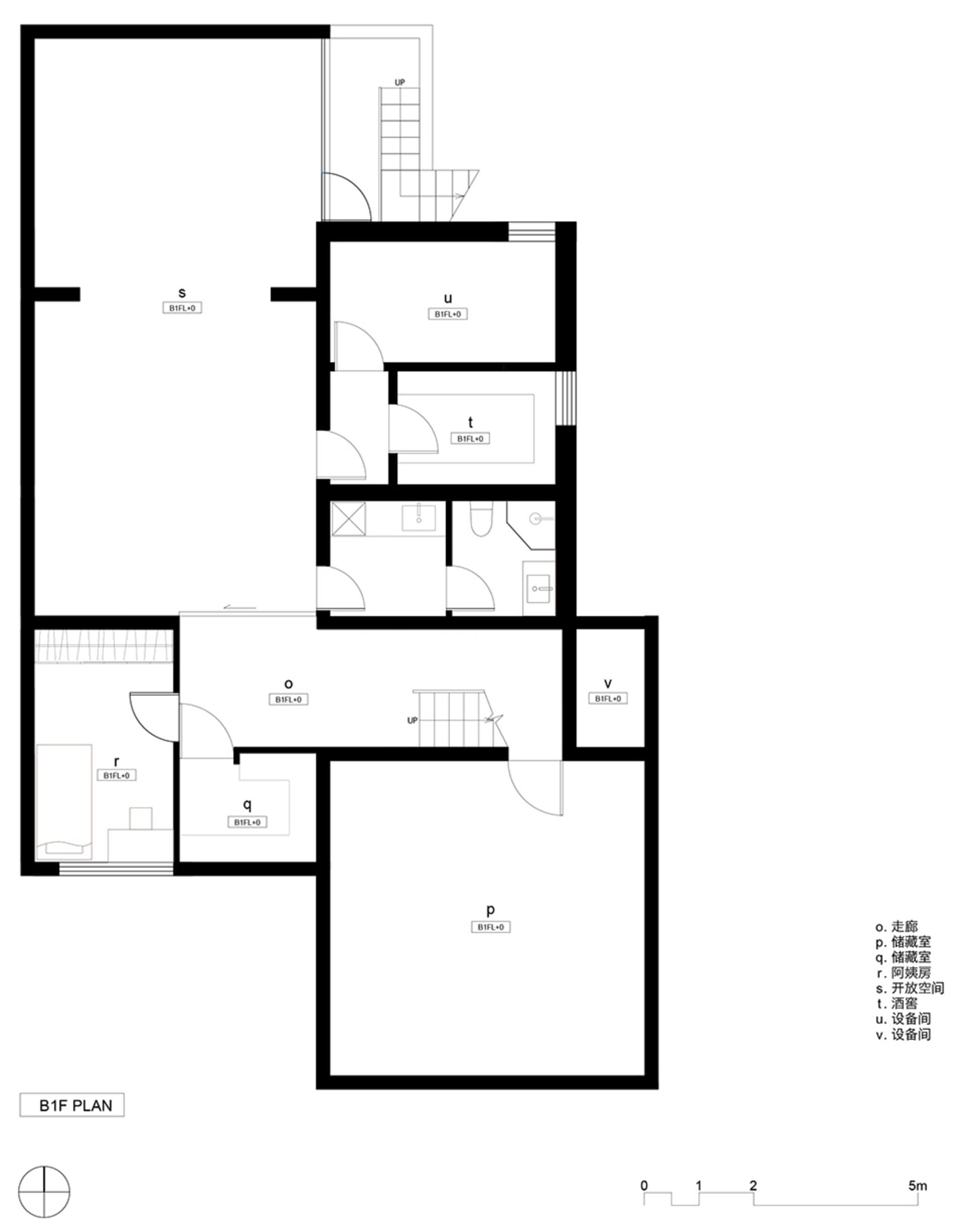 一張黑白現代排屋一樓建築平面圖,標示各房間與走道。