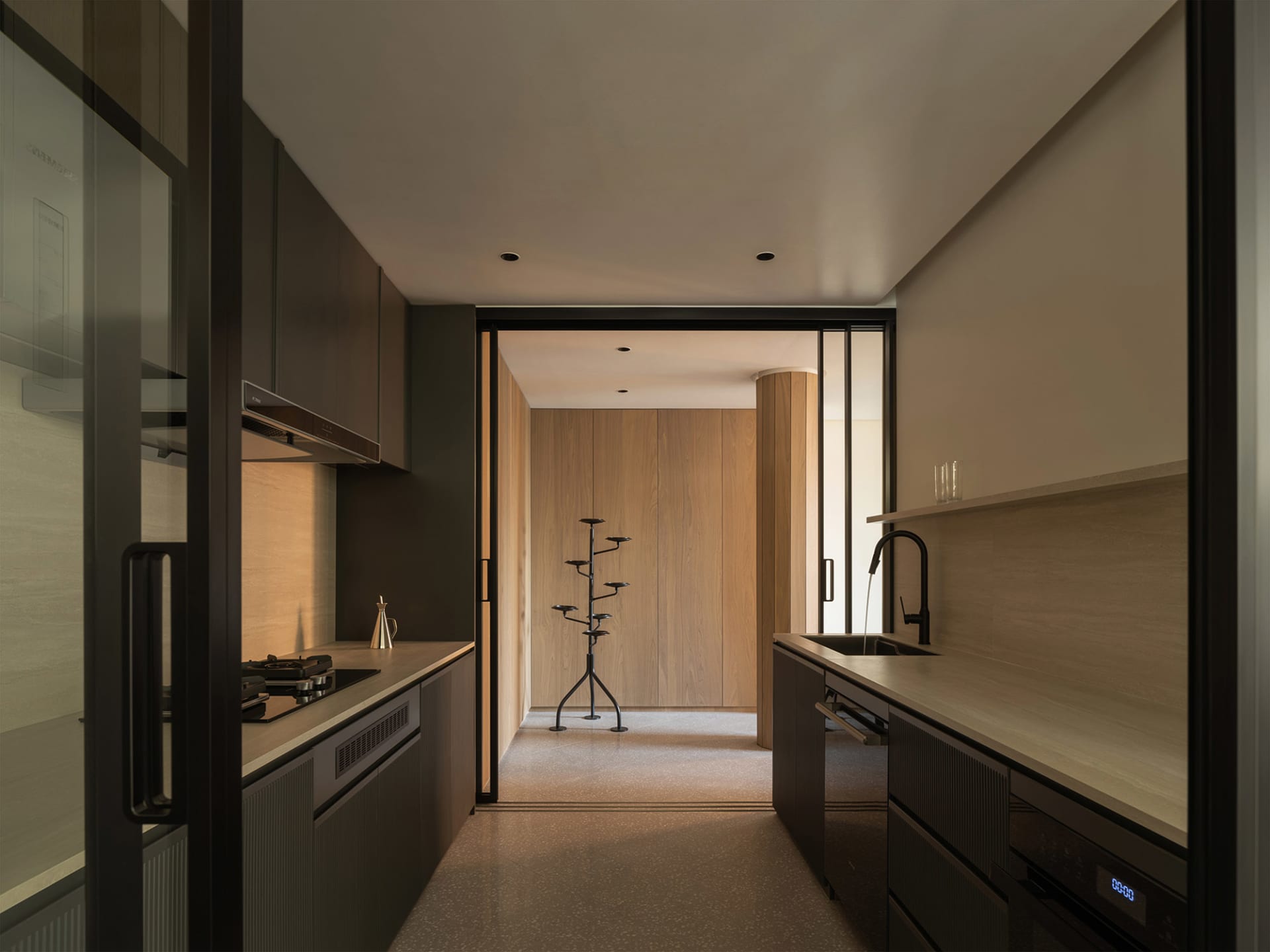 Modern kitchen with wood and metal finishes