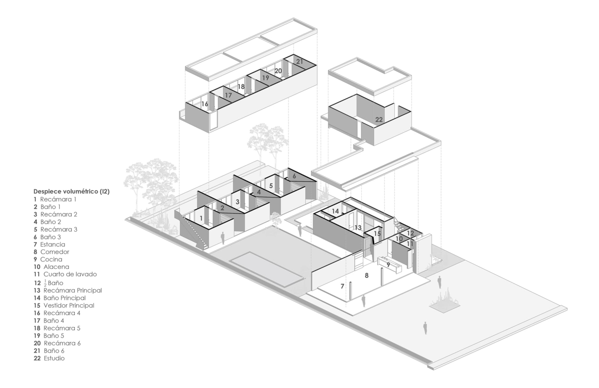 Modern residential floor plan showcasing concrete structures