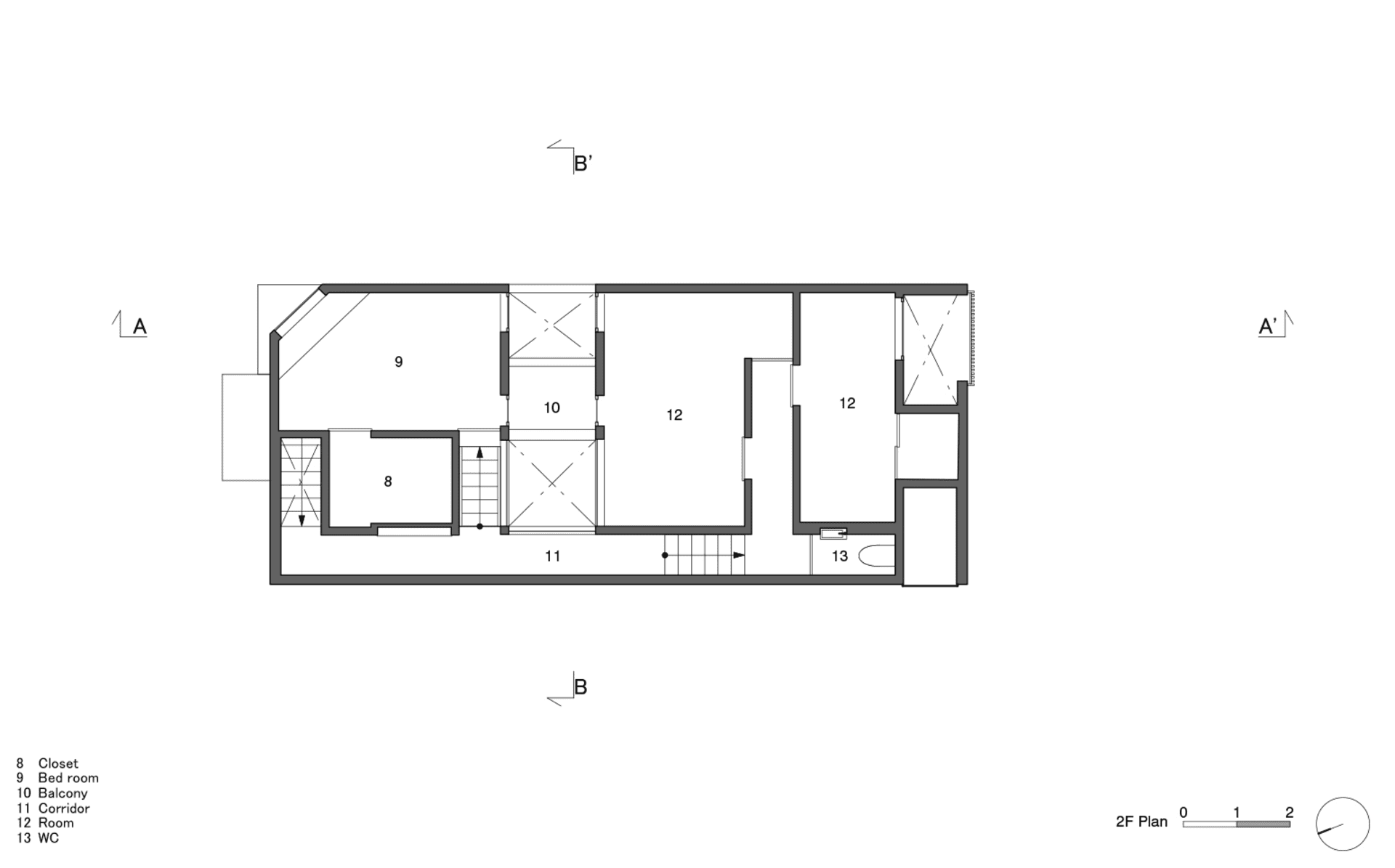 現代建築平面圖，標示房間與區域。