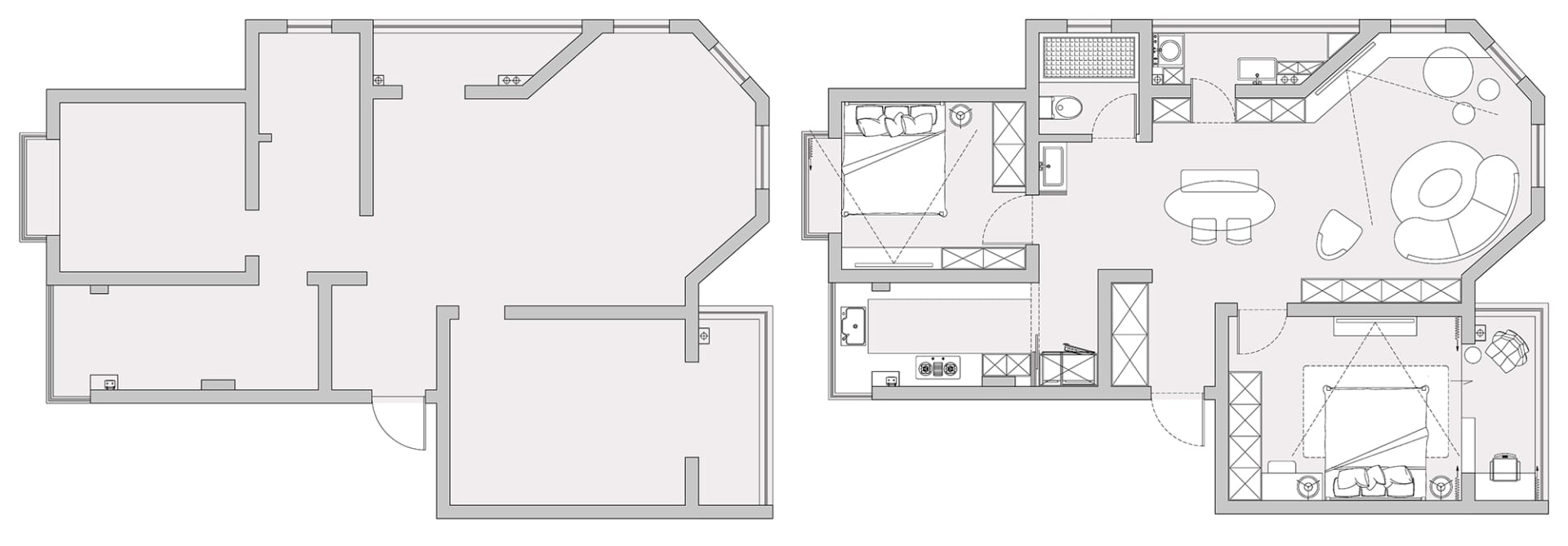 一張現代住宅室內的詳細建築平面圖。