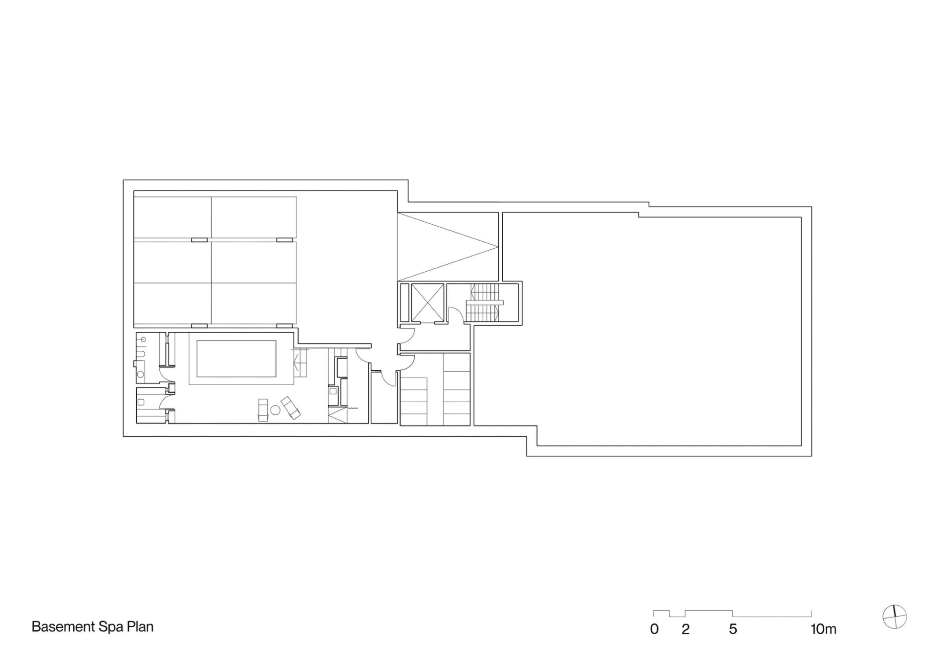 Floor plan of a modern spa with concrete walls and minimalist design