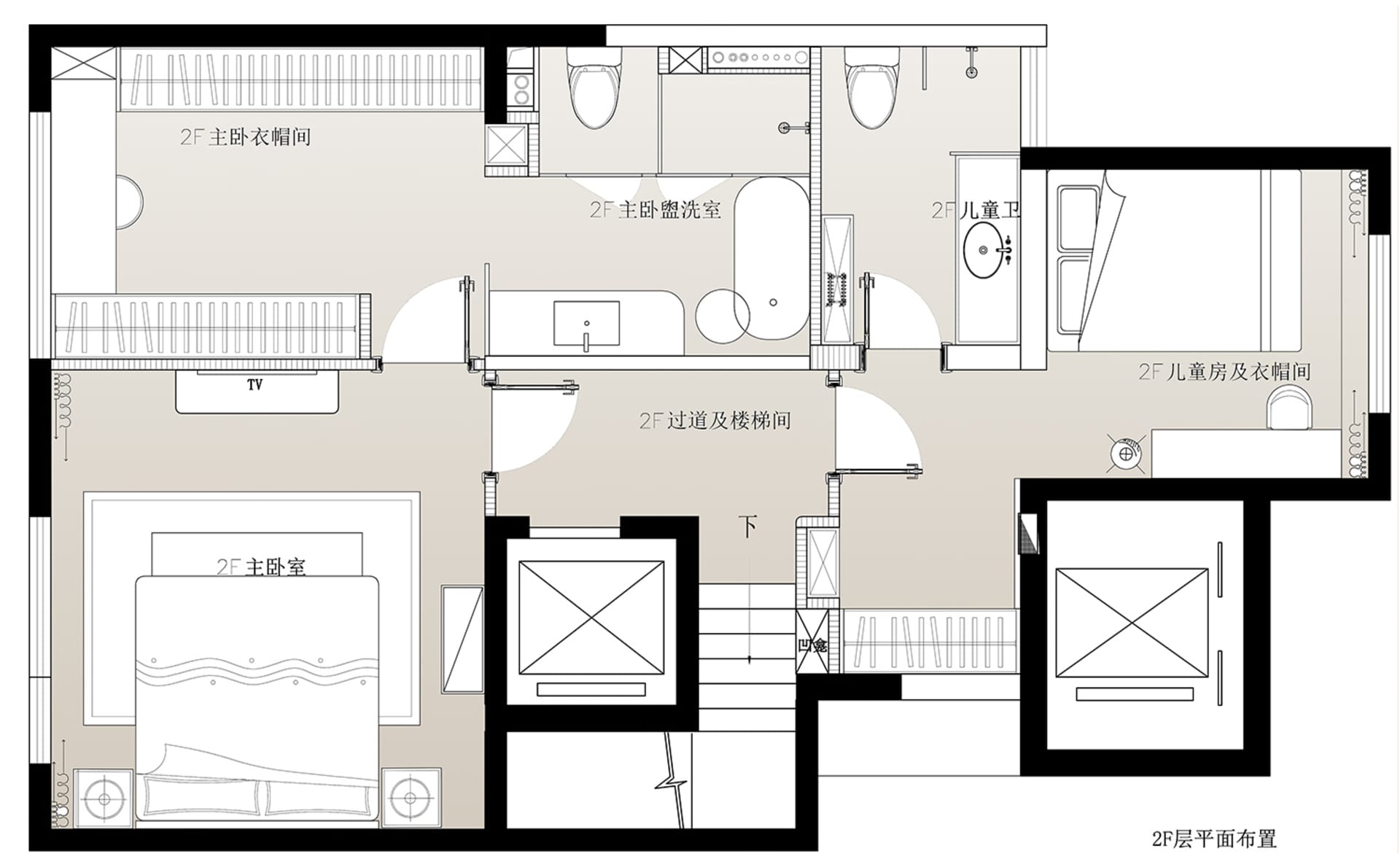 一張詳細的 2D 建築平面圖，呈現建築二樓的房間與空間配置。