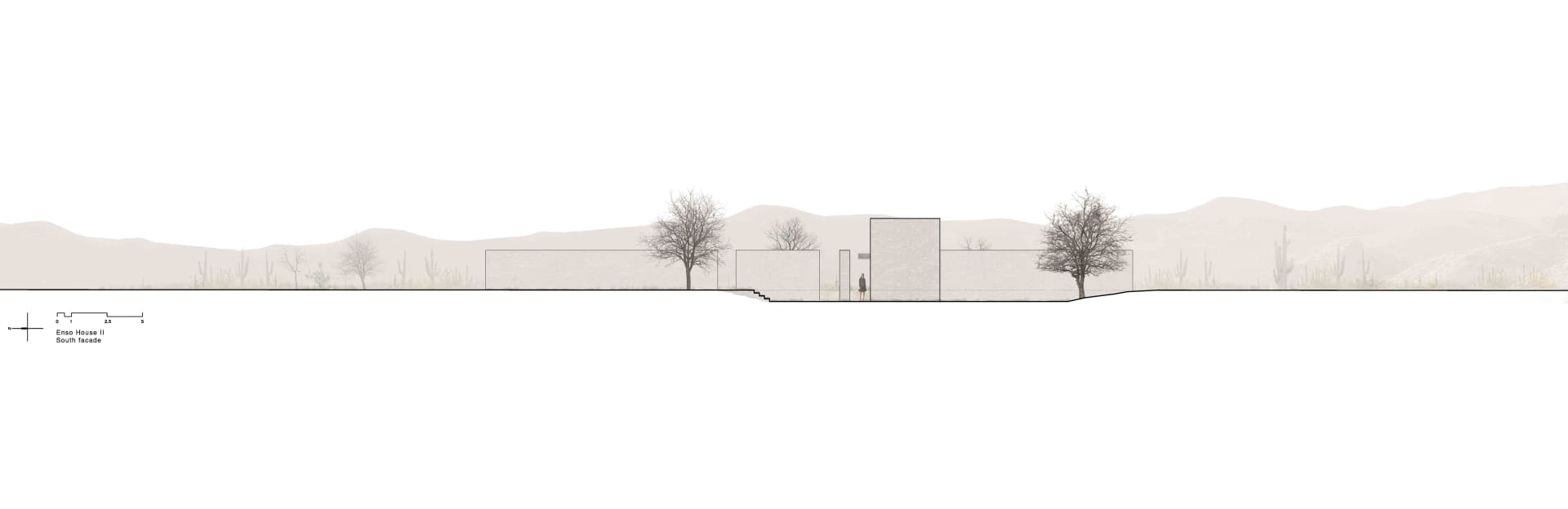 Cross-section rendering of a house exterior featuring glass and concrete