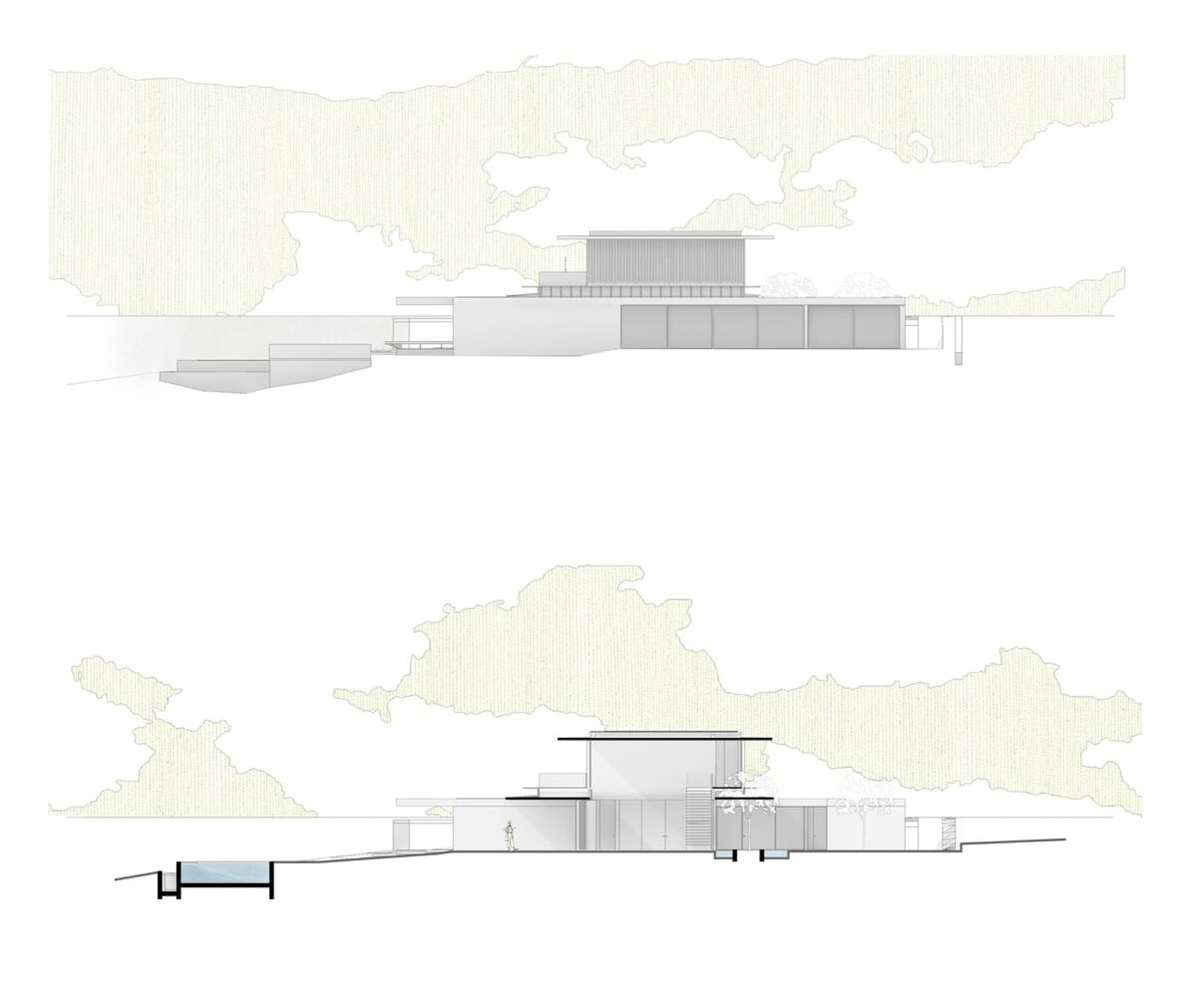 Modern architectural design featuring glass walls and structure.