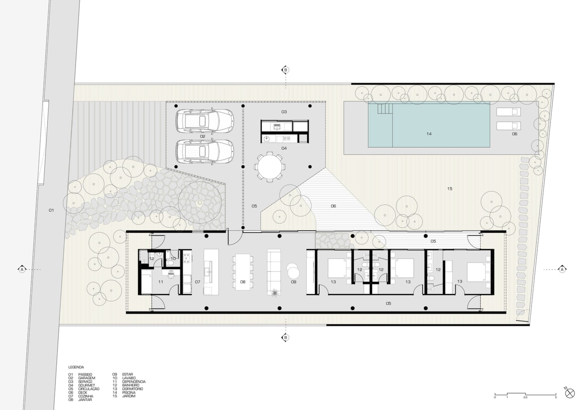 Modern house floor plan with terrazzo flooring.