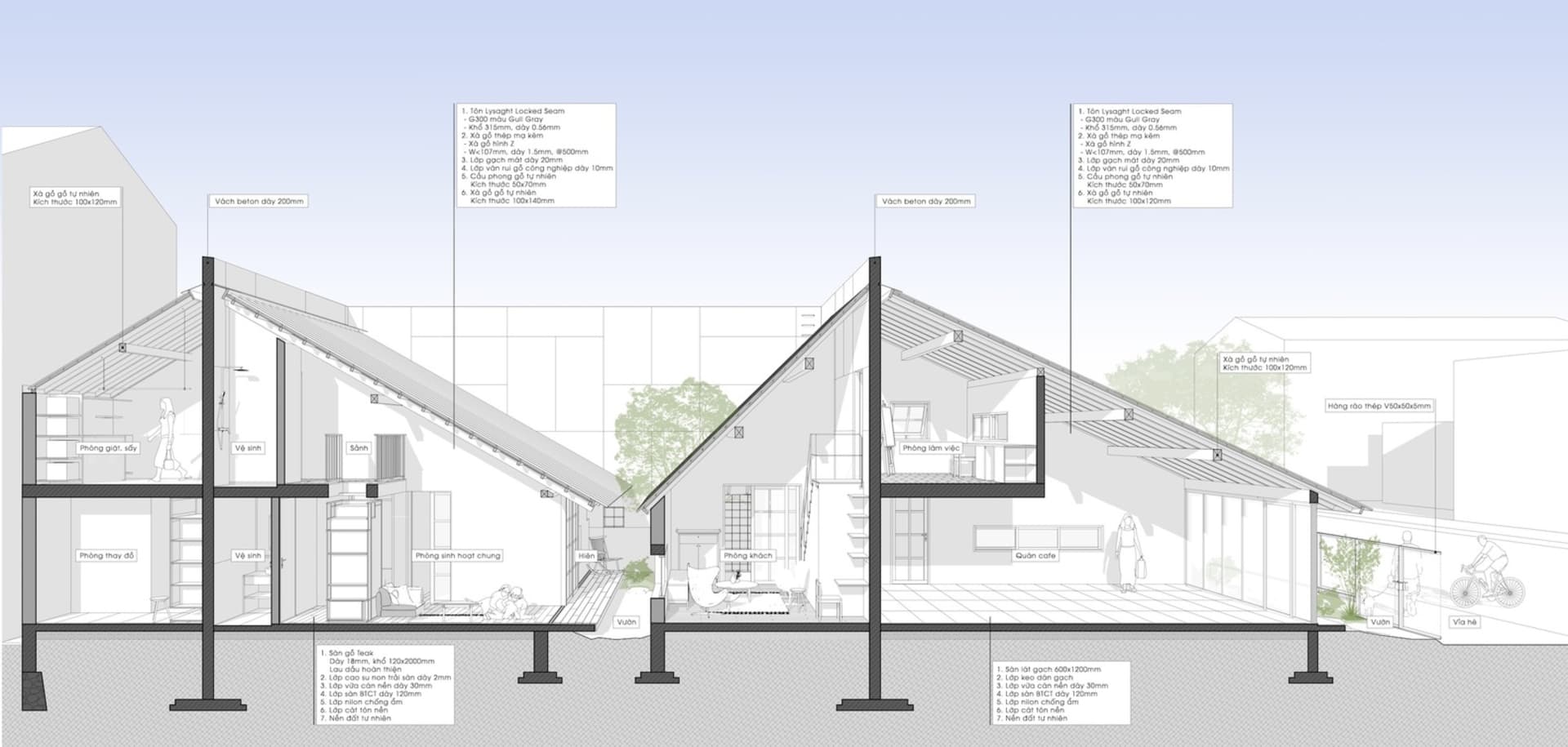 簡化建築平面圖,突顯採用金屬屋頂系統的現代室內設計,展示結構特點