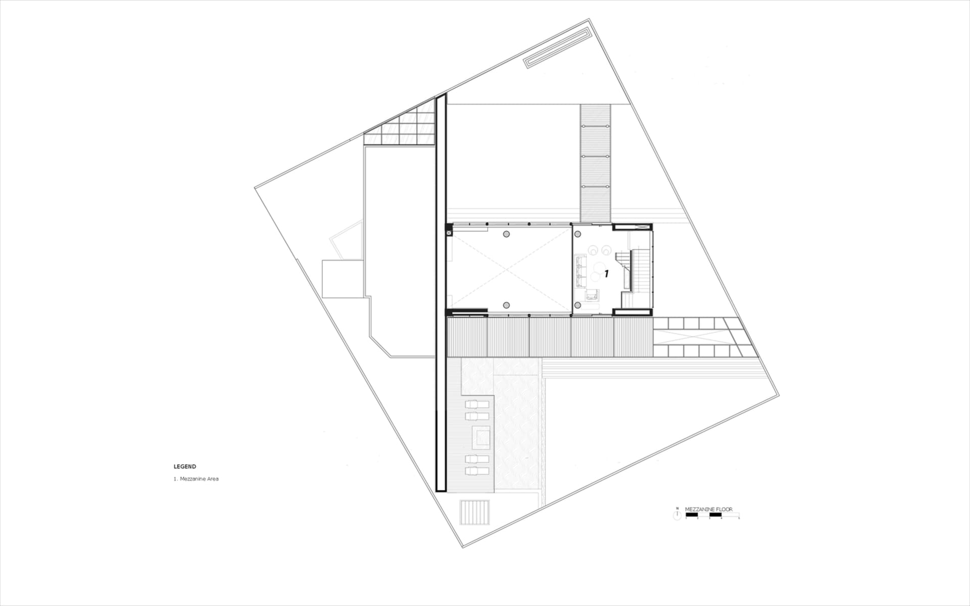 現代建築平面圖,呈現俐落線條與混凝土飾面。